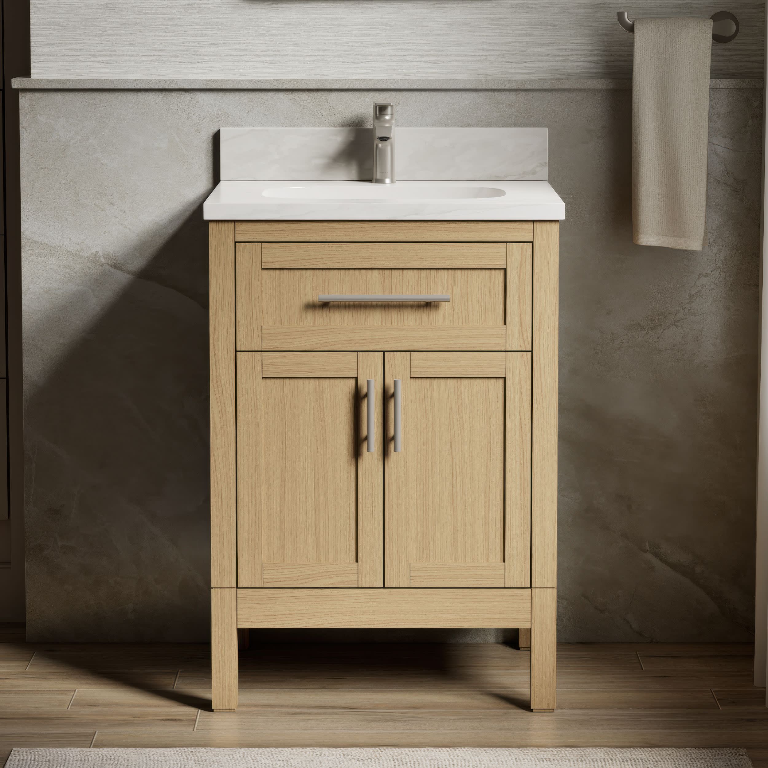 KOHLER - Hadron 24-in Light Oak Undermount Single Sink Bathroom Vanity with White Quartz Top