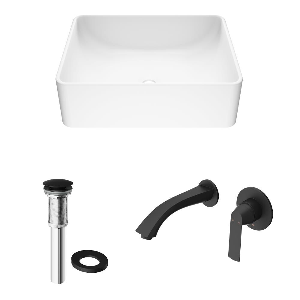 Amaryllis Matte StoneTM Vessel Bathroom Sink Set with Aldous Wall Mount Faucet in Matte Black