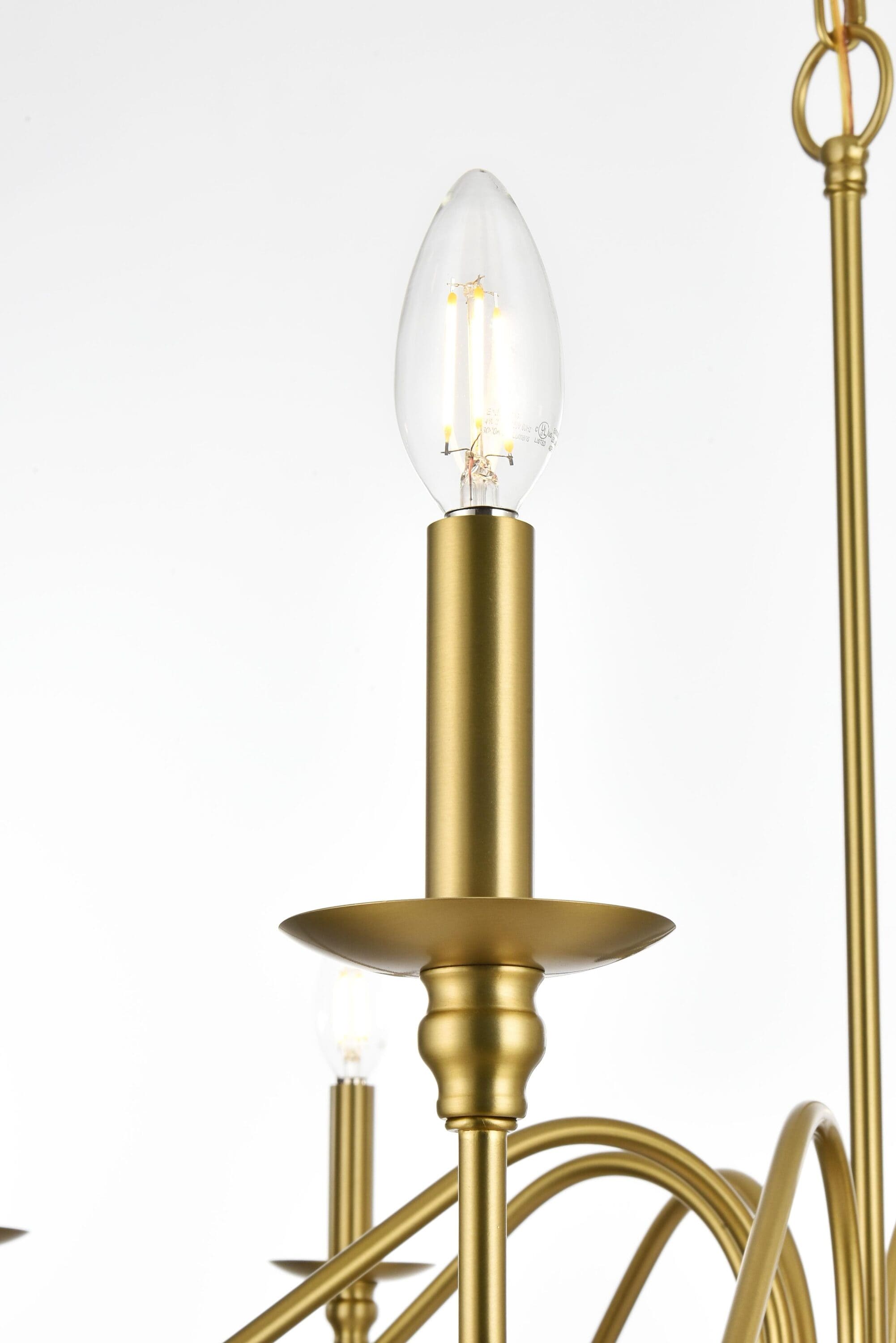 Satin Gold 42" 8-Light Metal Chandelier with Adjustable Chain