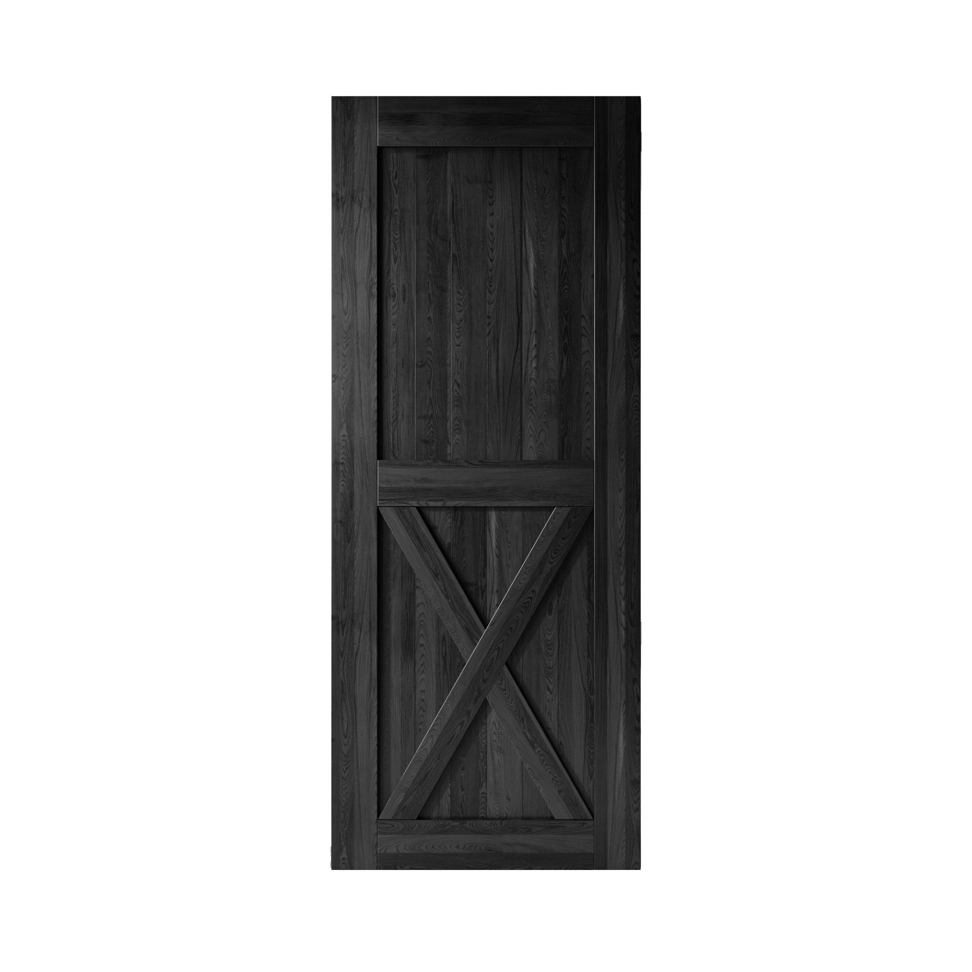 HOMACER 3484-X-BK 34-in x 84-in Black Prefinished X-frame Pine Wood Solid core Single Barn Door (Hardware Not Included)