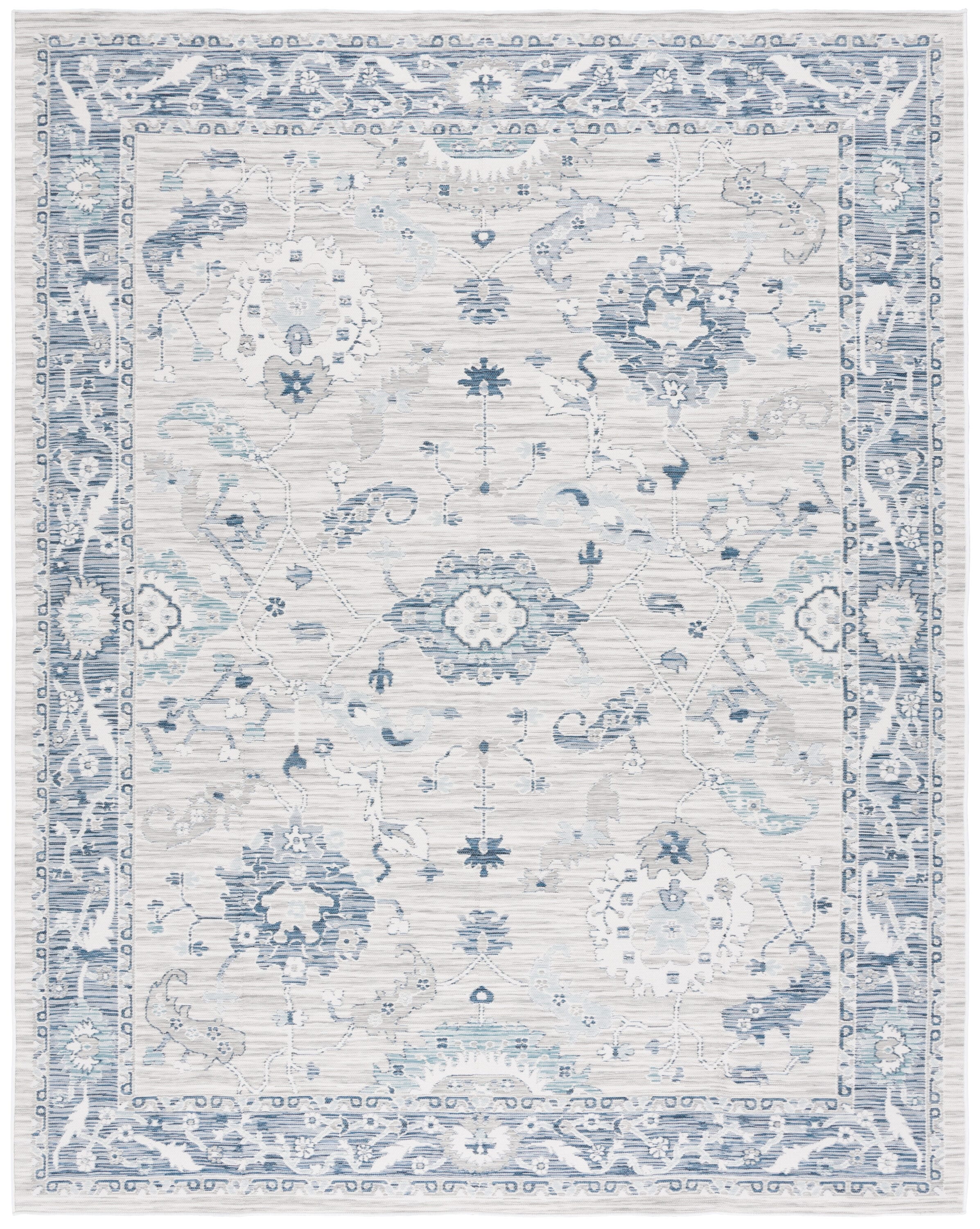 Charleston Ivory and Blue Synthetic 8' x 10' Area Rug
