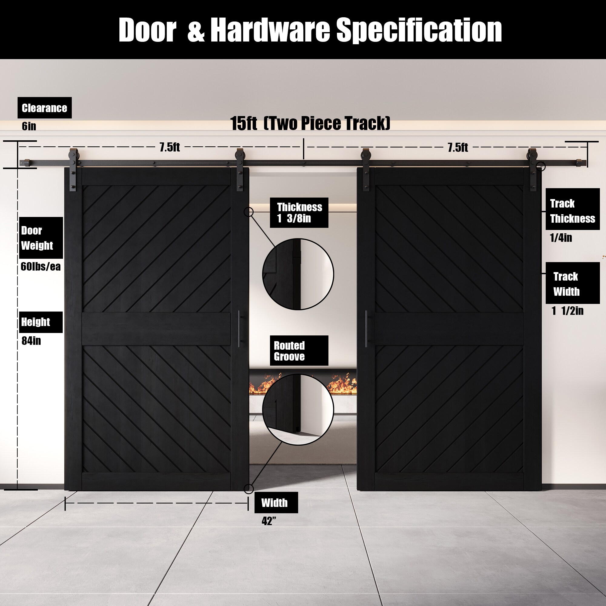 HOMACER YT2H180C-XT3-4284-BK Barn-Doors - View #2