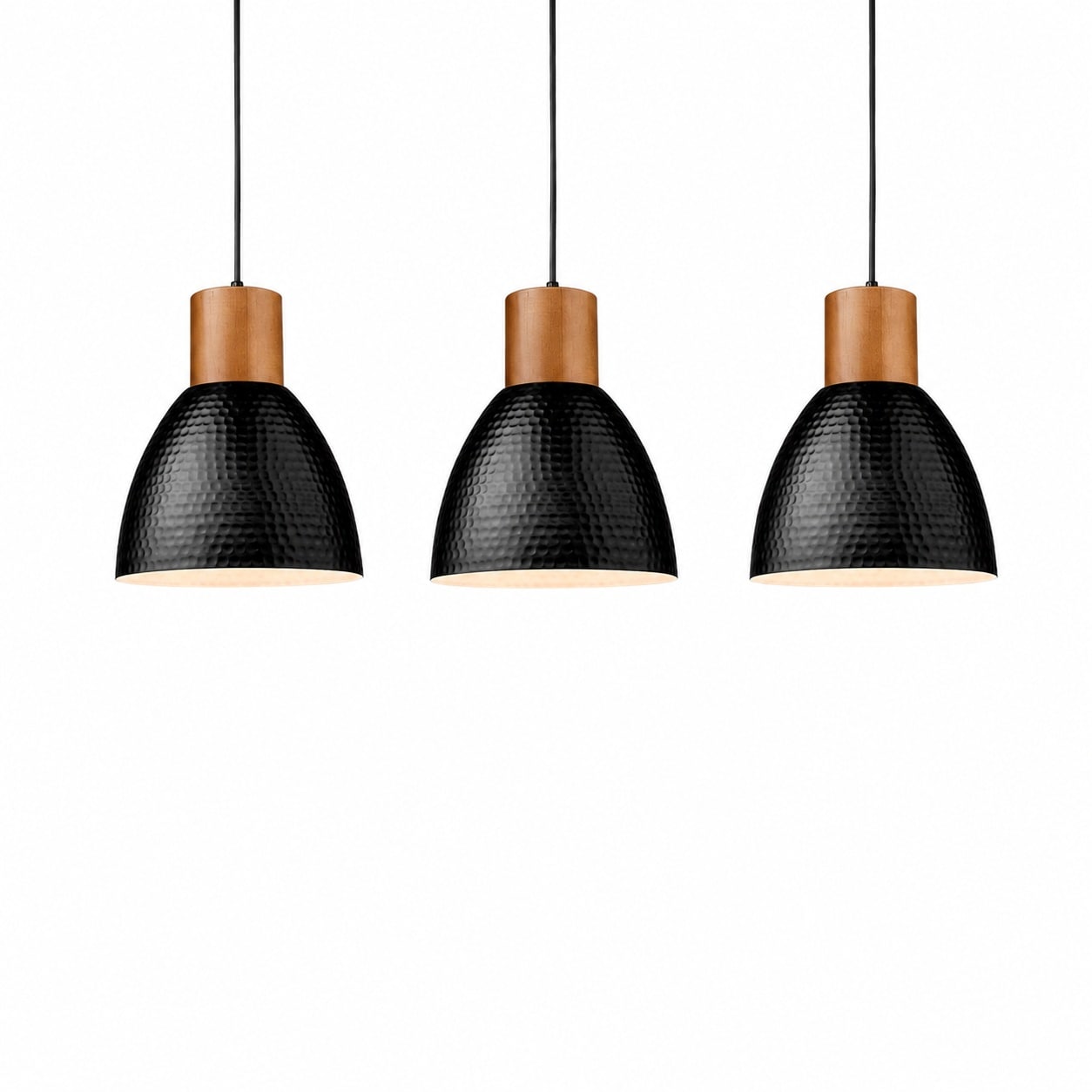 Aoibox  3 Pack Hammered Metal and Solid Wood Pendant Lights 6 8 in Black Adjustable Hanging Lights for Kitchen