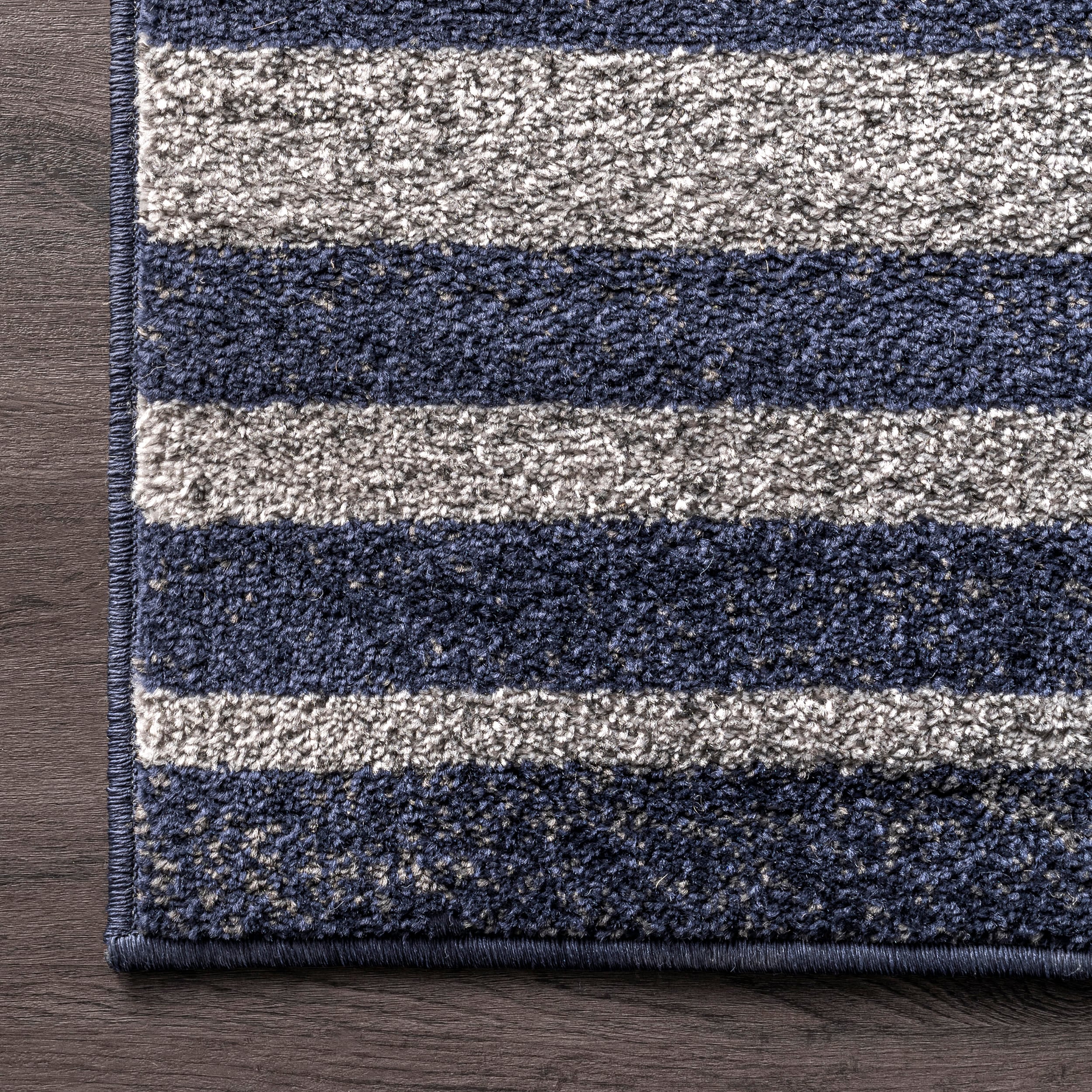 Coastal Charm Blue Stripe Synthetic Area Rug 5' x 8'