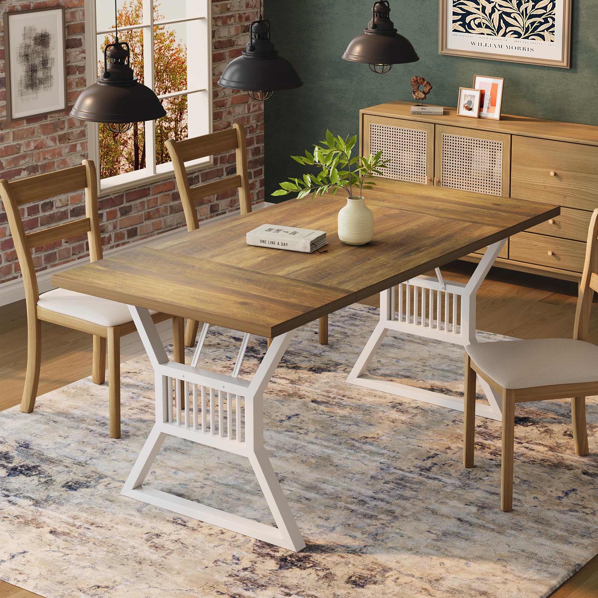 Garvee 70.8 Inch Farmhouse Dining Table For 4-6 People Heavy Duty Metal ...