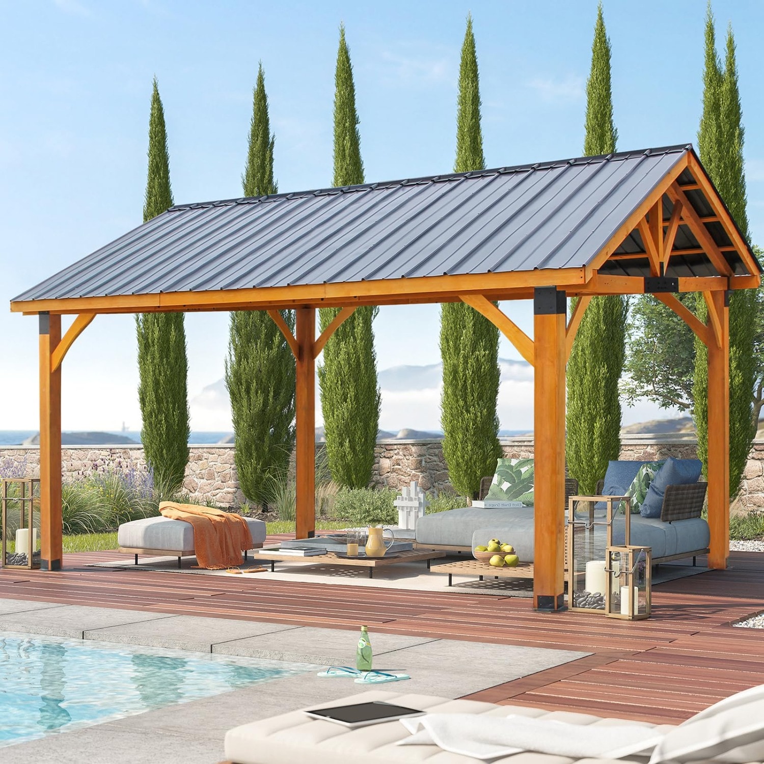 AECOJOY 16164BR-LS01 14.5-ft x 11.3-ft Gazebos Brown Gazebo with Hardtop Roof
