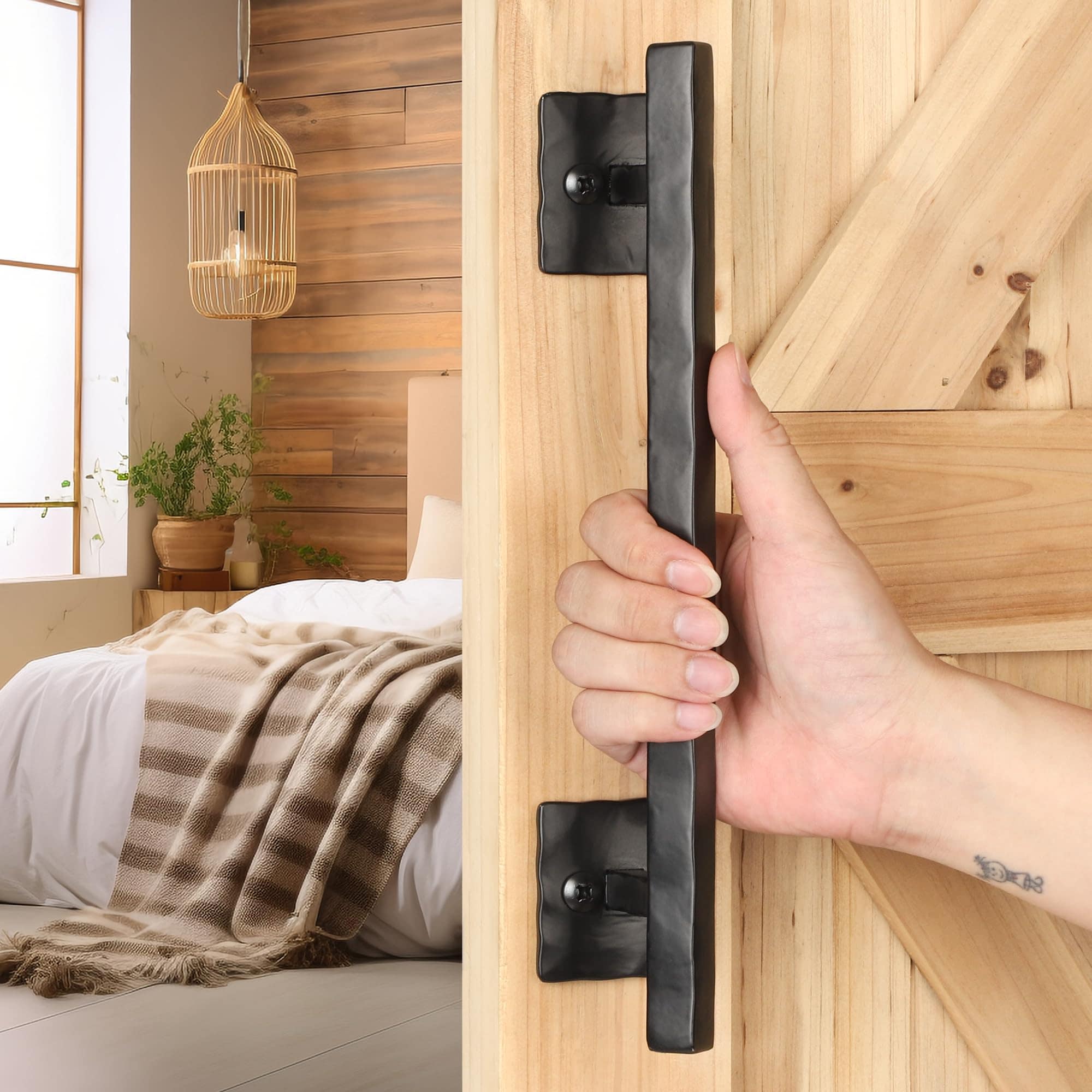 CYIKE  12 Inch Rhombus Heavy Duty Sliding Barn Door Handles Rustic Design Solid Metal Matte Black for DIY Sliding Barn Door Gate Shed Garage