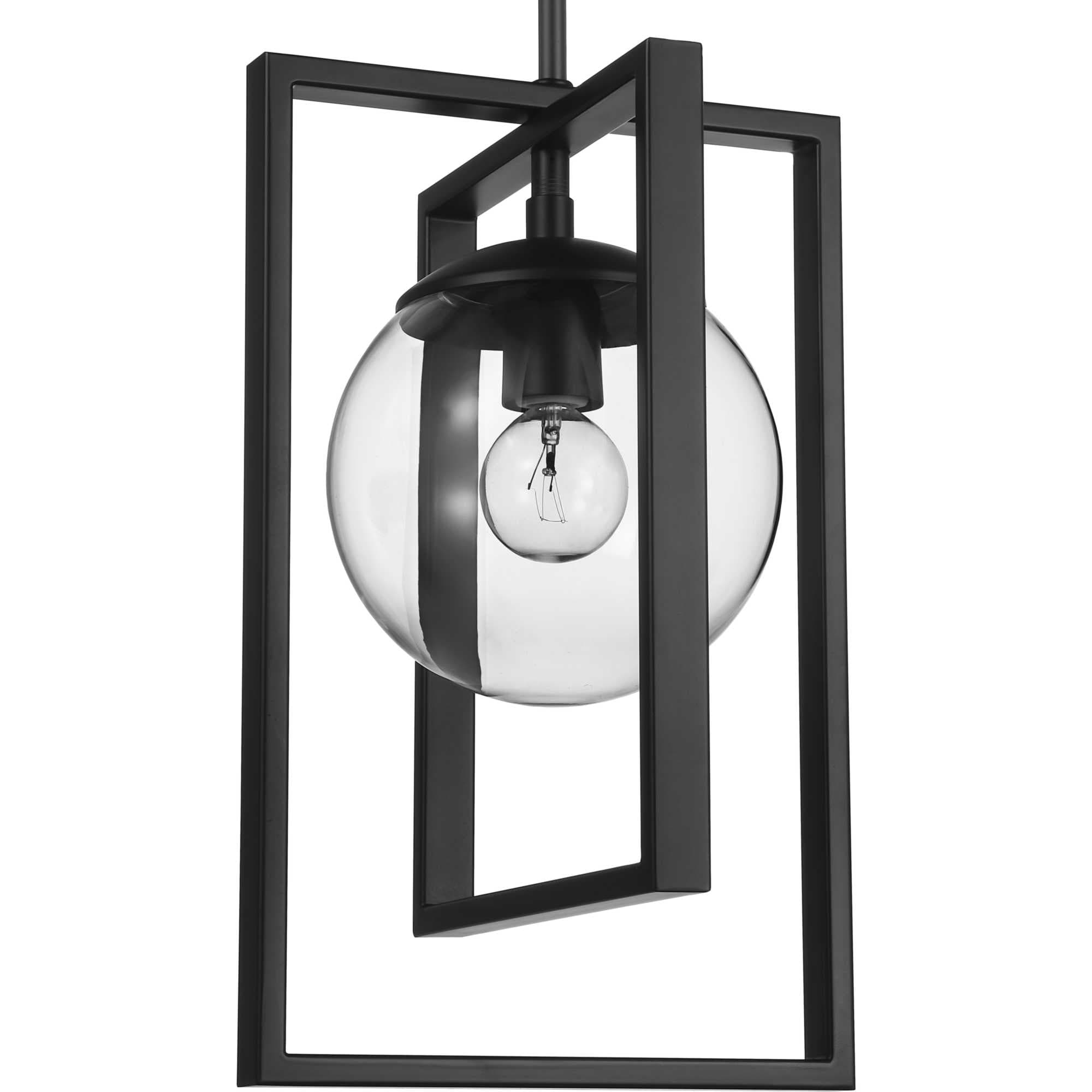 Progress Lighting P500283-031 Atwell Matte Black Mid-century Clear glass Globe Small Hanging Pendant light