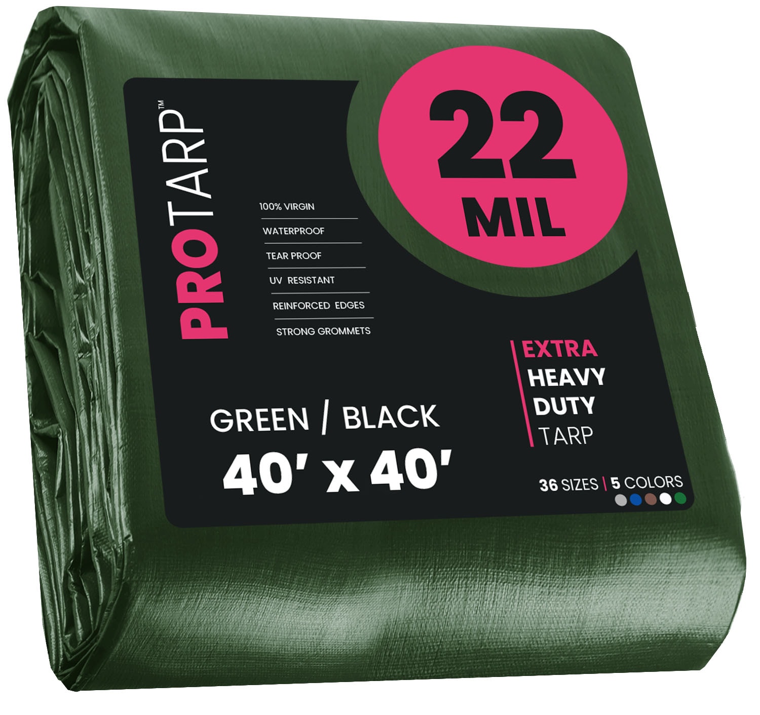 PROTARP PT-203-40X40 40-ft x 40-ft Green Waterproof Commercial Polyethylene 22-Mils Tarp