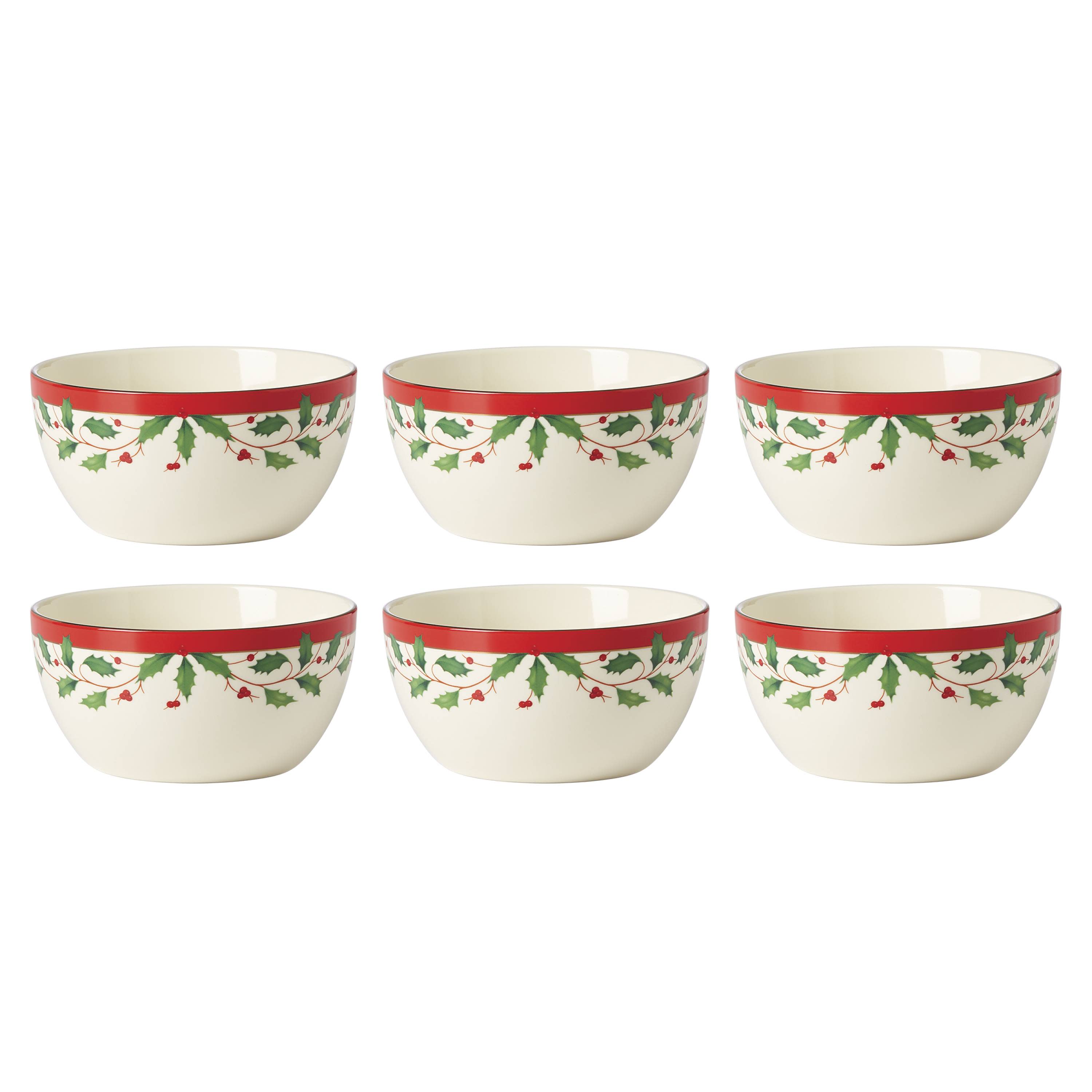Classic Christmas Ceramic Dessert Bowls Set of Six