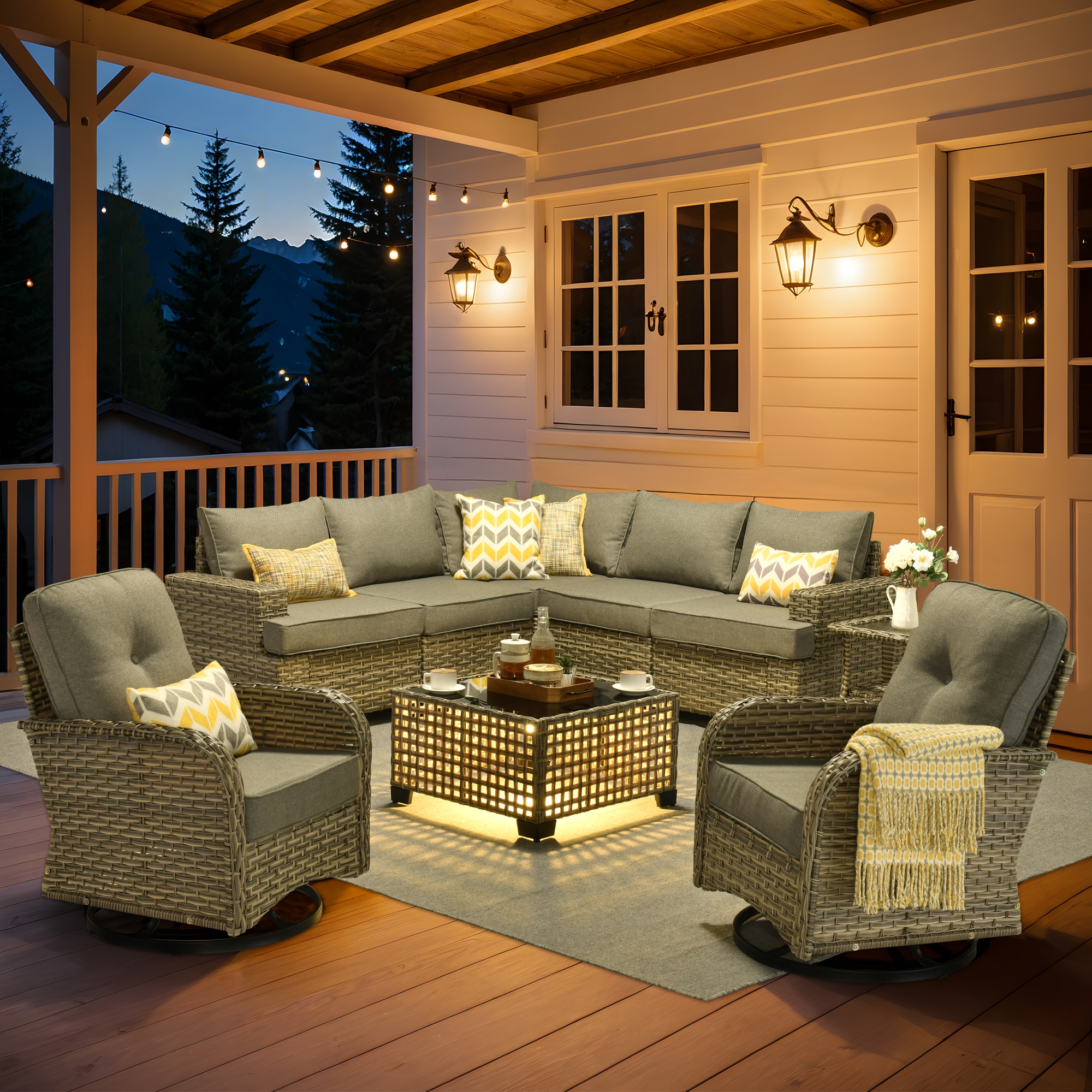 XIZZI XITBS207C4-VNCRC Agate Rattan Outdoor Sectional with Dark gray Cushions and Steel Frame
