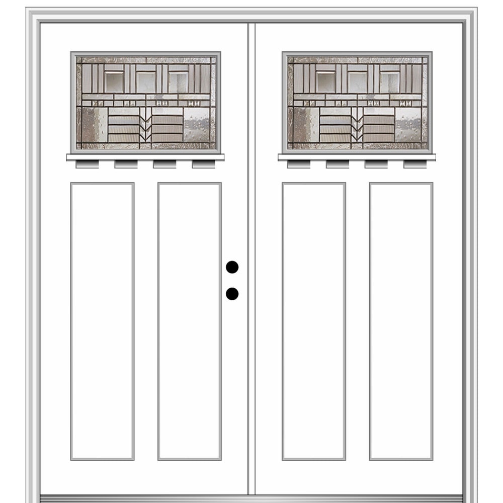 MMI DOOR ZZ3656763L 72-in x 80-in Fiberglass Craftsman Left-Hand Inswing Primed Prehung Double Front Door with Brickmould Insulating Core