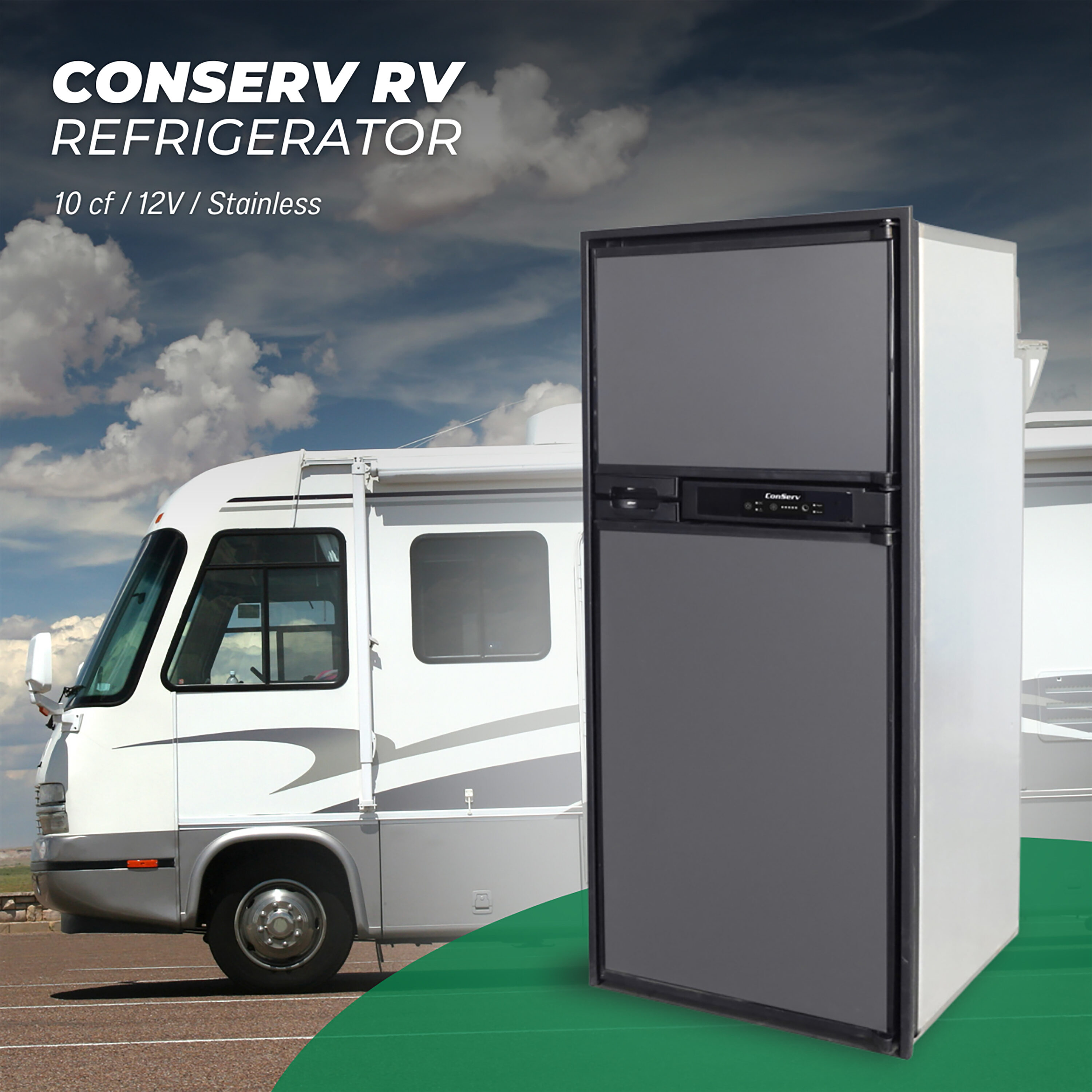 RV Refrigerator 10 Cubic Feet 12V Stainless Steel