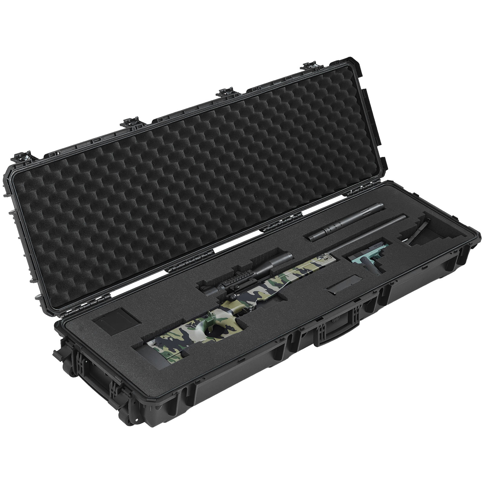 GIVIMO 52-in Heavy-Duty Hard Rifle Case with IP67 Shell 4-Layer Foam 8 Latches and Wheels Black #LW047GIVSS948