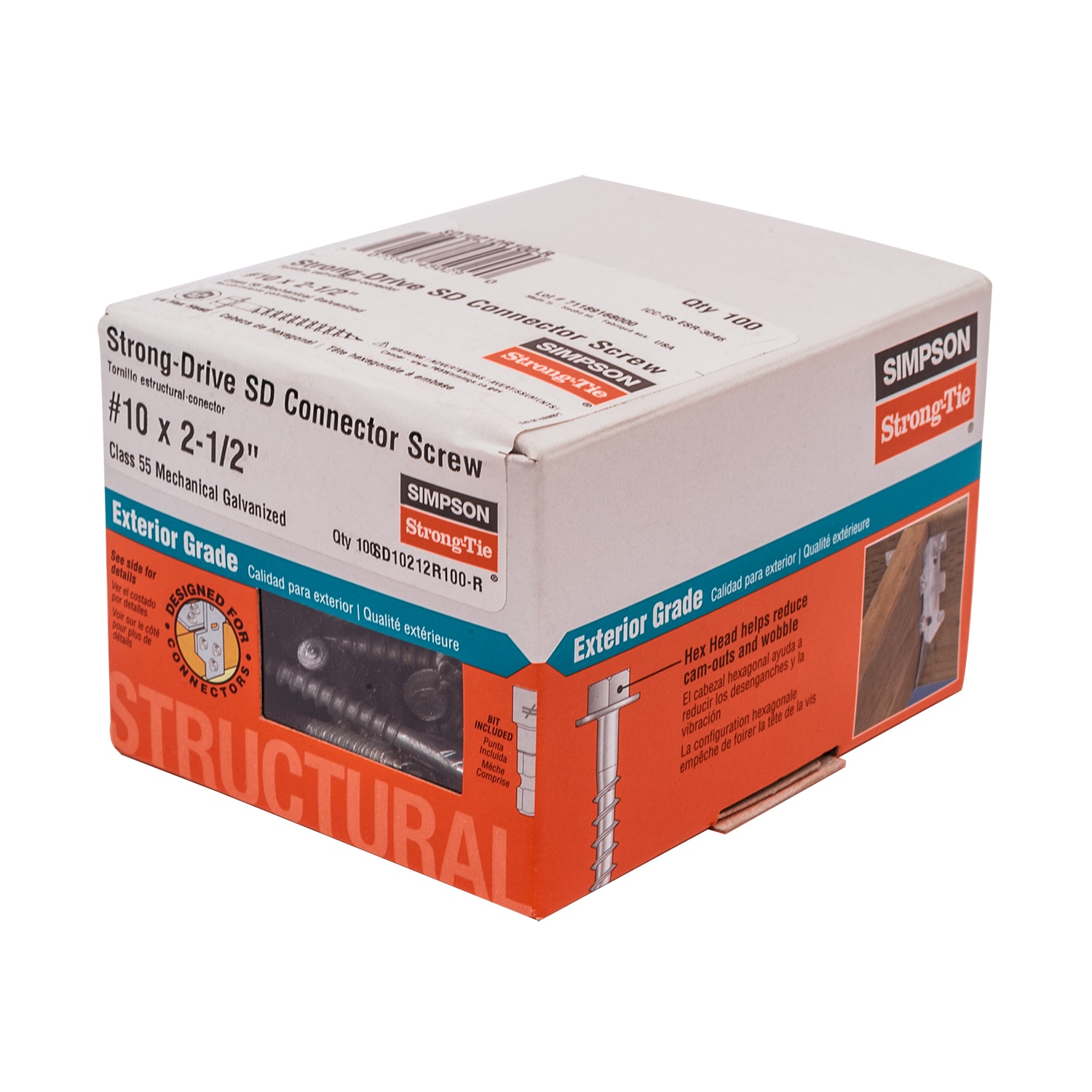 Simpson Strong-Tie #10 x 2-1/2-in Mechanically Galvanized Strong-Drive SD  Exterior Wood Screws (100-Per Box) in the Wood Screws department at