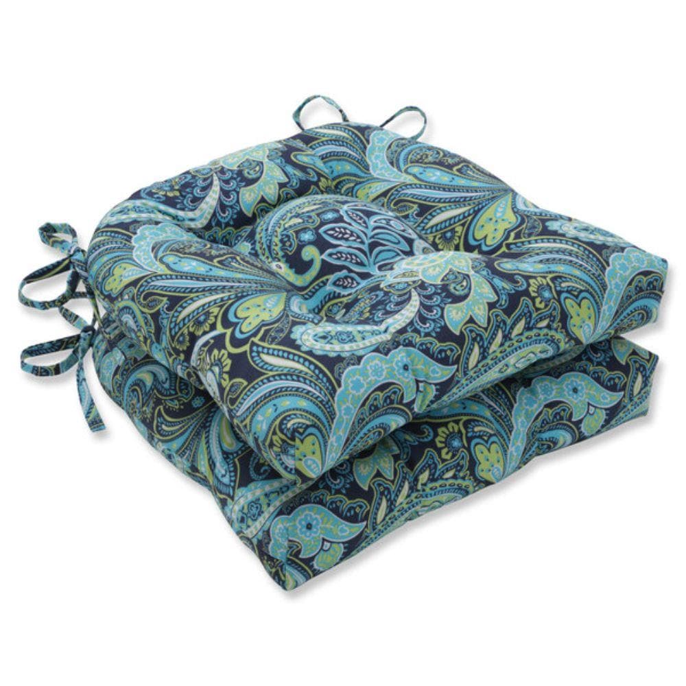 Pillow Perfect Pretty Paisley Navy 17.5-in x 16.5-in 2-Piece Blue Patio ...