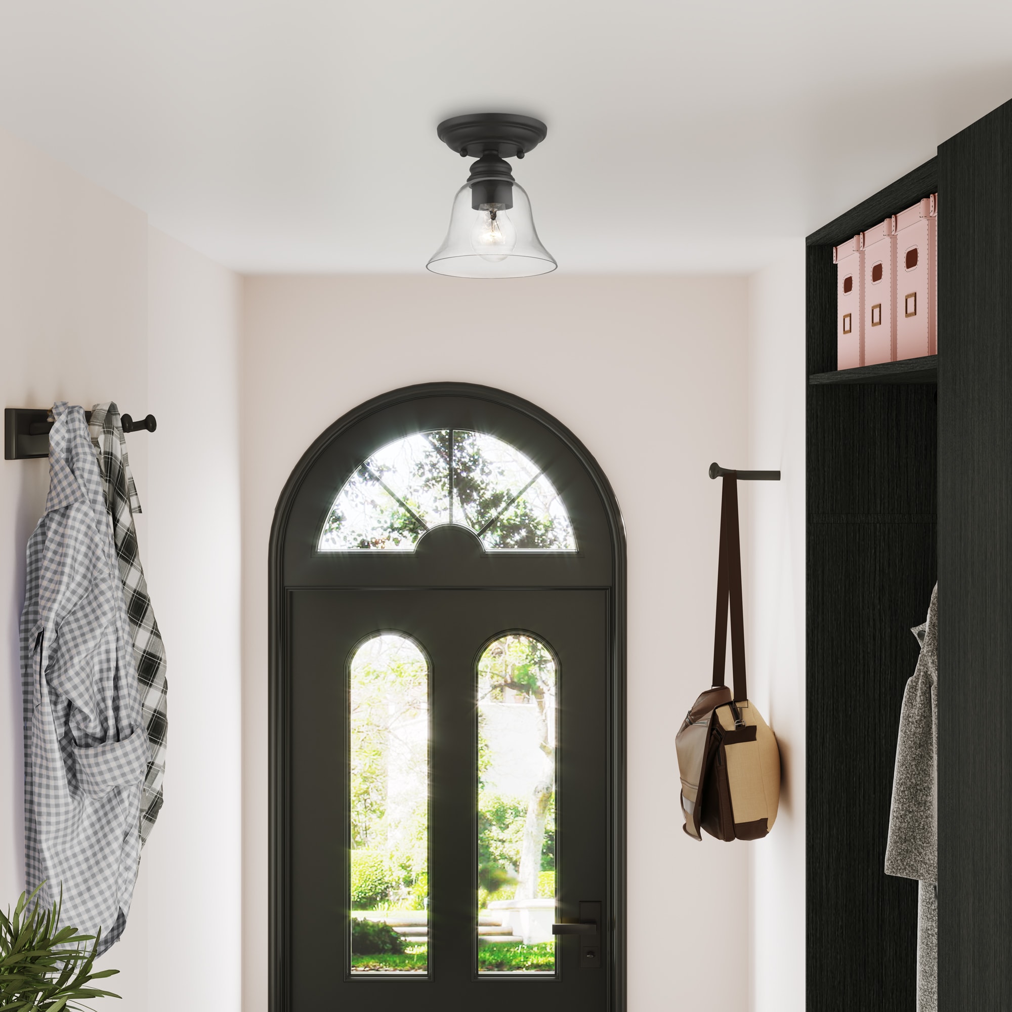 Black Semi-Flush Mount Light with Clear Glass Shade