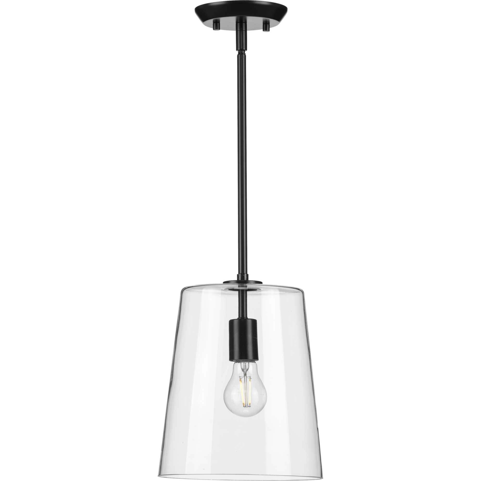 Clarion 9" Matte Black and Clear Glass Coastal Pendant Light