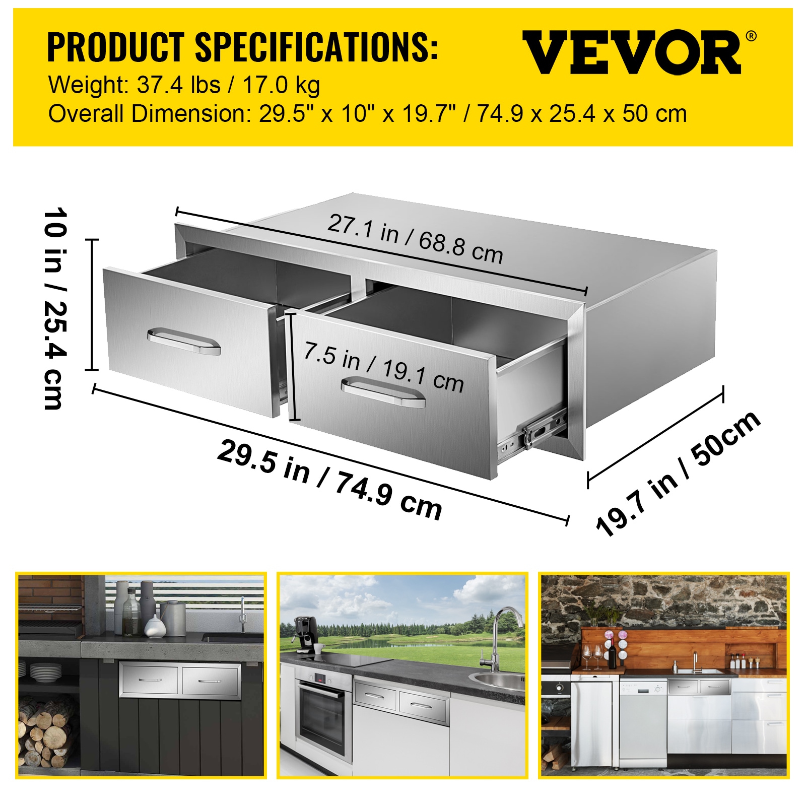 VEVOR 19.7 x 29.5 x 10-IN BBQ Drawers Built-In Grill Cabinet Double Drawer  in the Built-In Grill Cabinet Parts department at Lowes.com