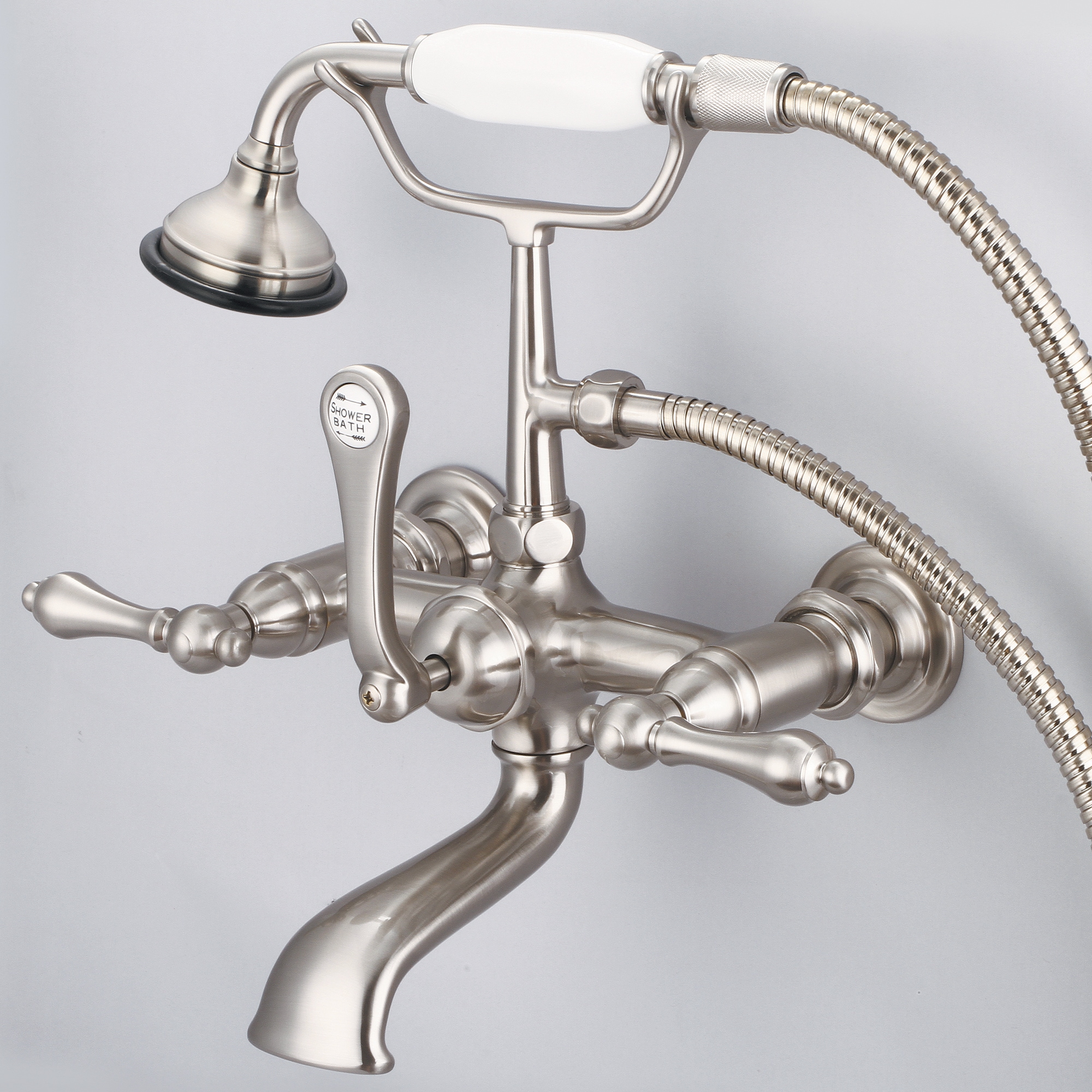 Water Creation F6-0010-02-AL F6 Brushed Nickel 3-handle Wall-mount High-arc Bathtub Faucet with Hand Shower