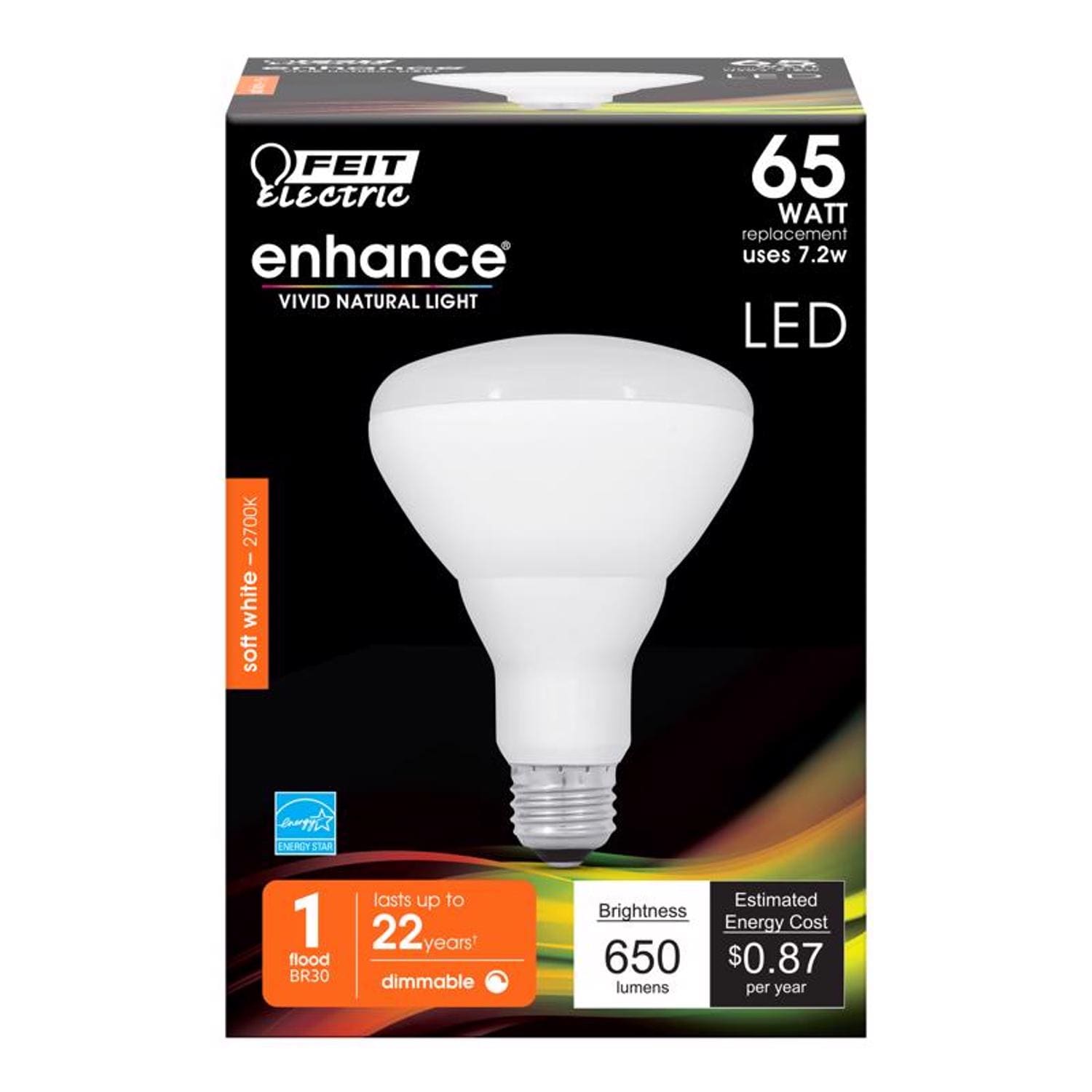 Feit Electric EJD3424371 BR30 E26 Medium LED Bulb Soft White 65 Watt Equivalence 1 pk