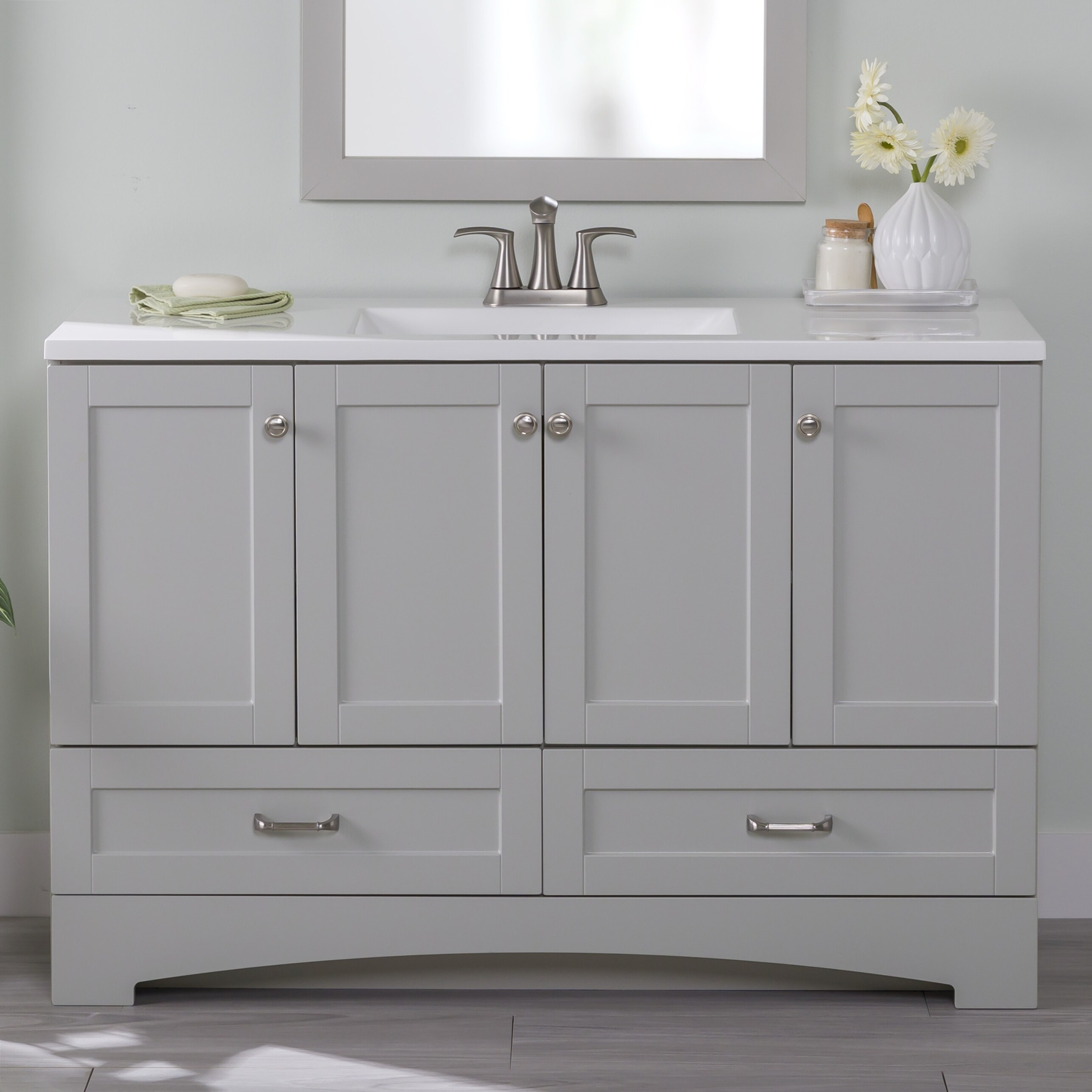 Diamond NOW Cassidy 48-in Pearl Gray Single Sink Bathroom Vanity with White Cultured Marble Top