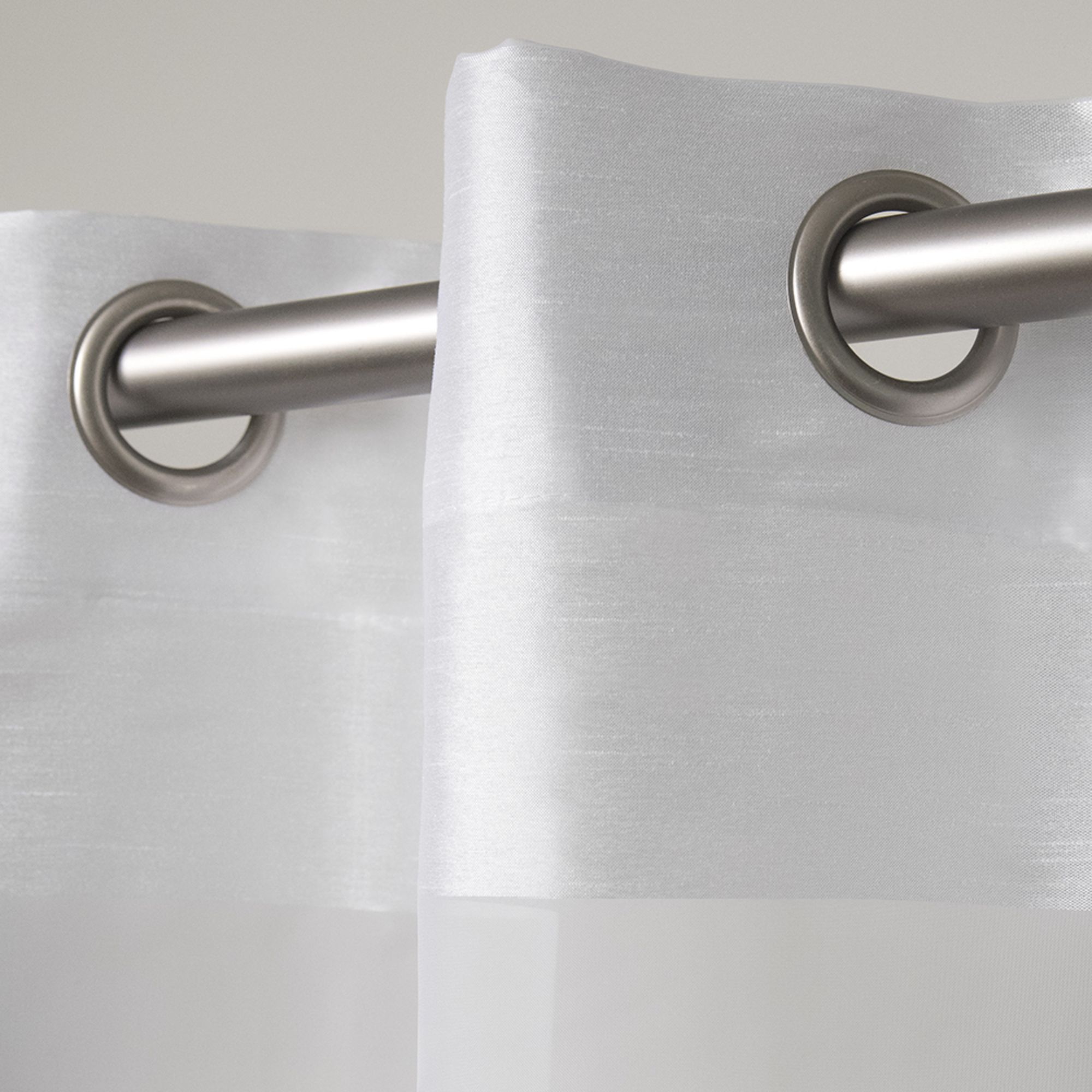 Navaro Striped Sheer Grommet Top Window Curtain Panels in Silver and White