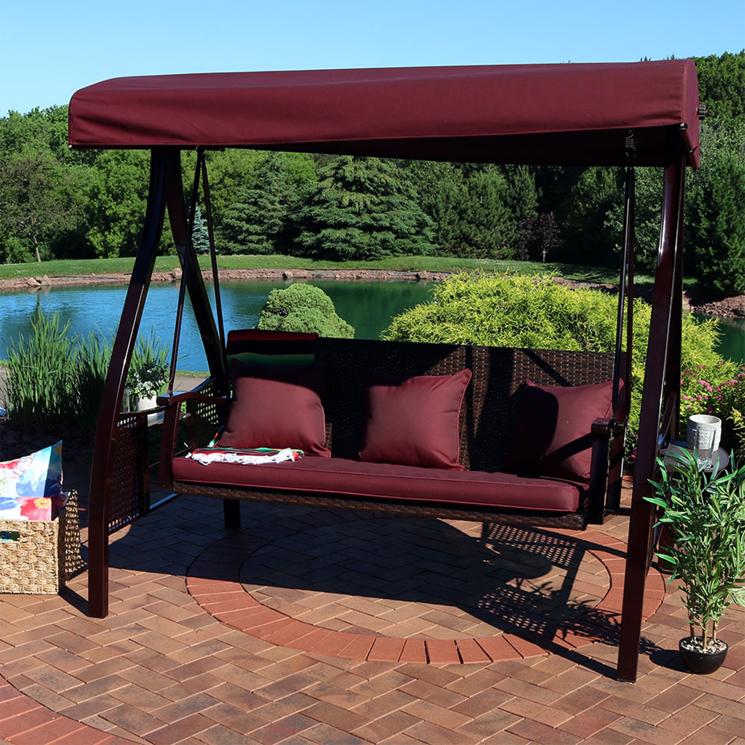 Sunnydaze Decor ZBO-119 3 -person Maroon Steel Outdoor Swing