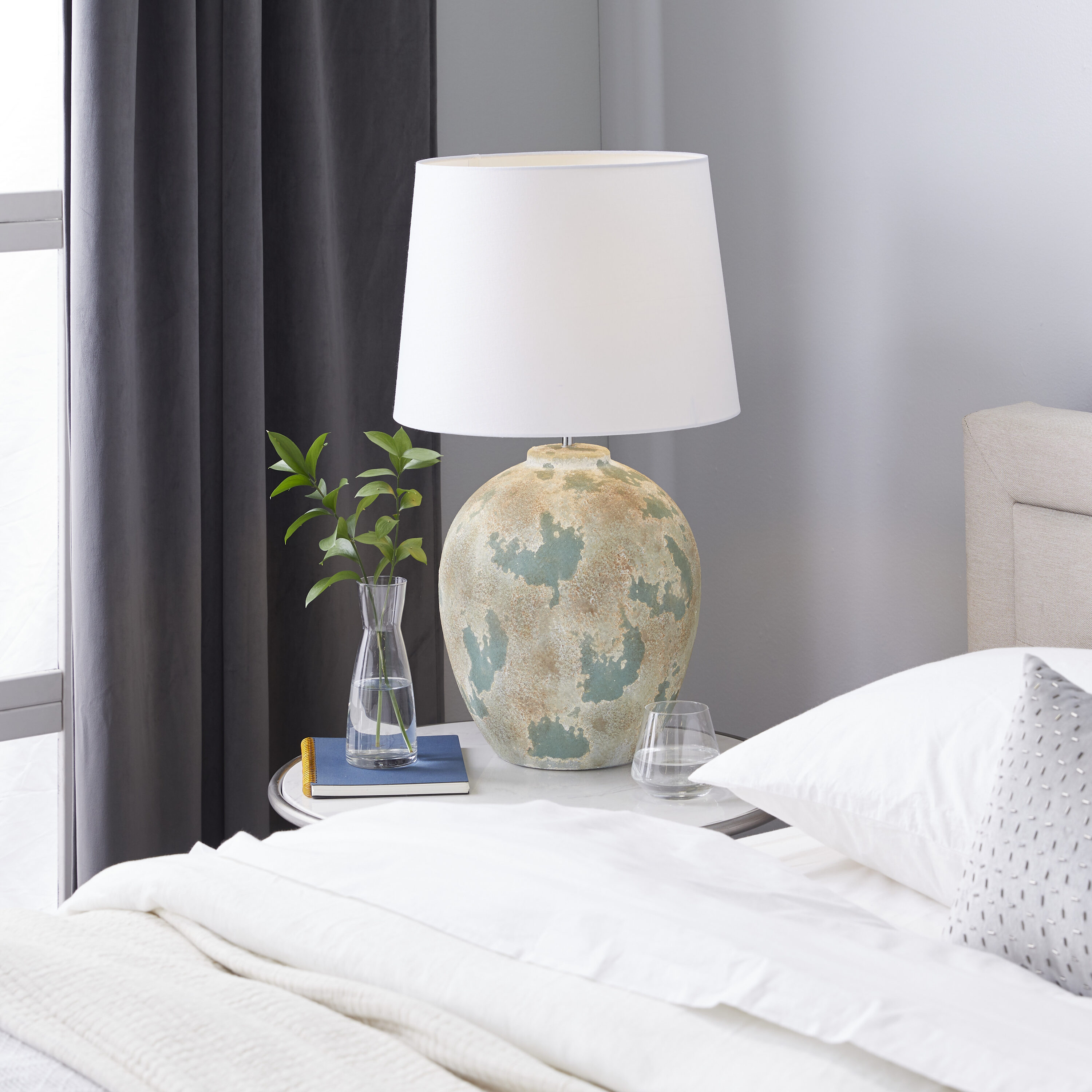 Grayson Lane 52389 27-in Beige Distressed LED Table Lamp with Linen Shade