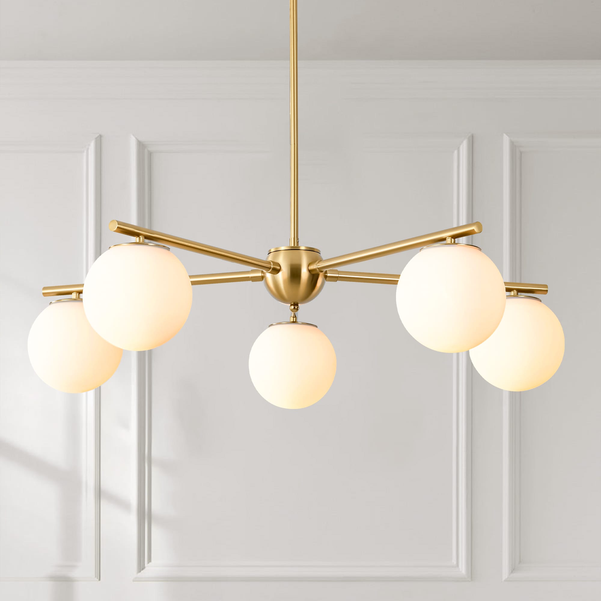 Rennnsan Steban 5 -Light Brass Opal glass Metal Chandelier