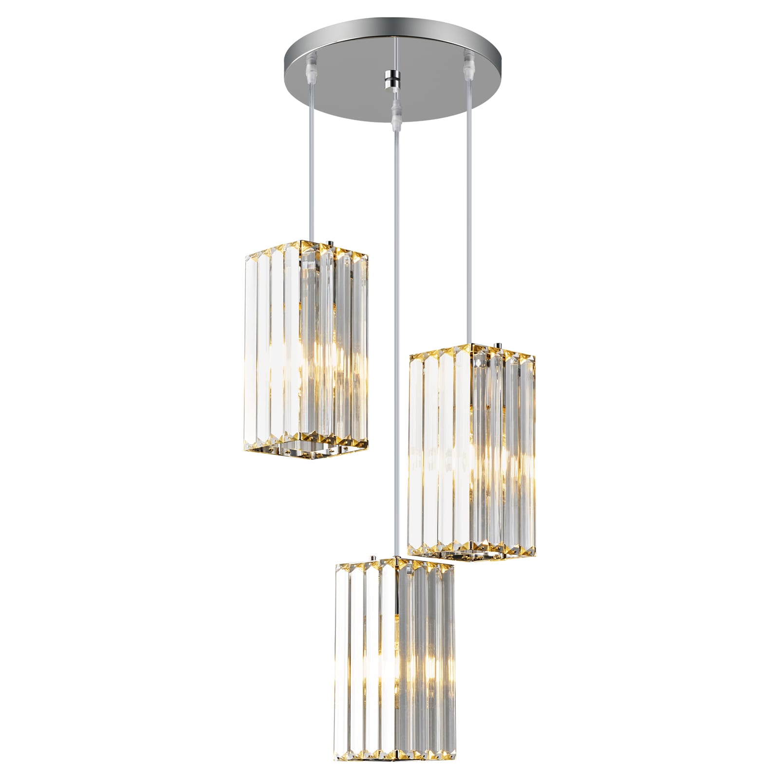 ZHLLMQ Modern 11.03 in 3-Light Chrome Vertical Rectangle Crystal Hardwired Cluster Adjustable Pendant Light Fixture for Kitchen Island Decor