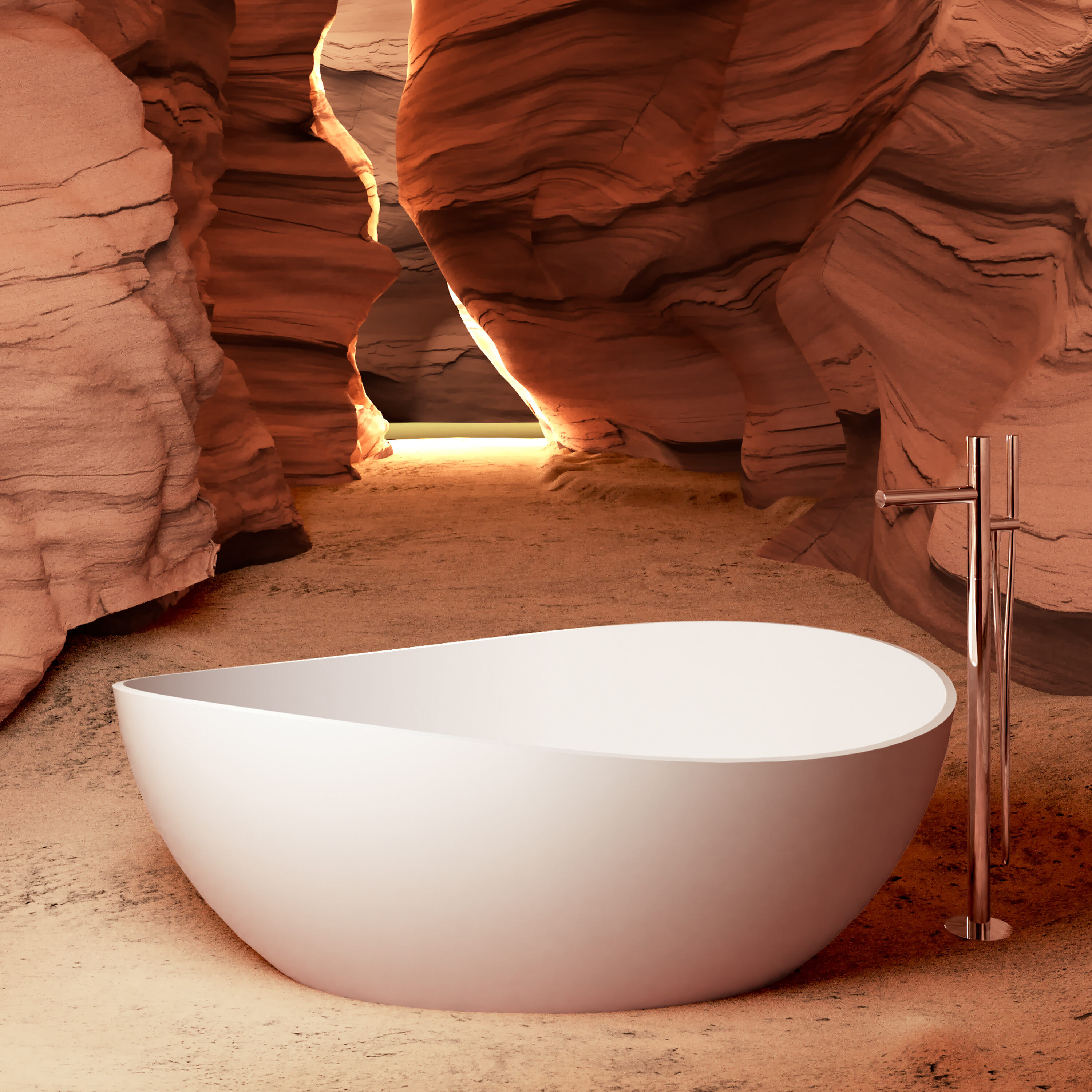 Vynxaria 63-in Matte White Solid Surface Stone Resin Freestanding Soaking Bathtub