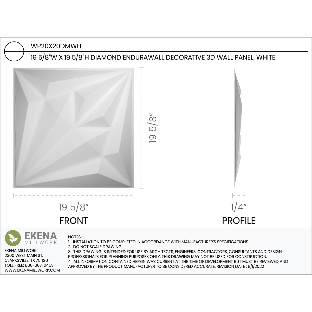Ekena Millwork WP20X20DMWH-CASE-20 Wall-Panels - View #2