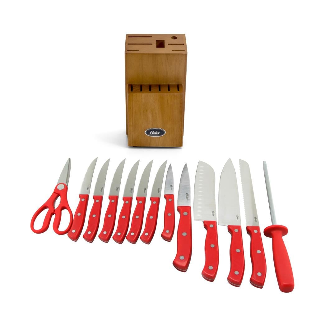 Oster Evansville 14 Piece Red Handle Cutlery Set - Stainless Steel Blades,  Ergonomic Handles, Full Tang - Knife Set with Block in the Cutlery  department at