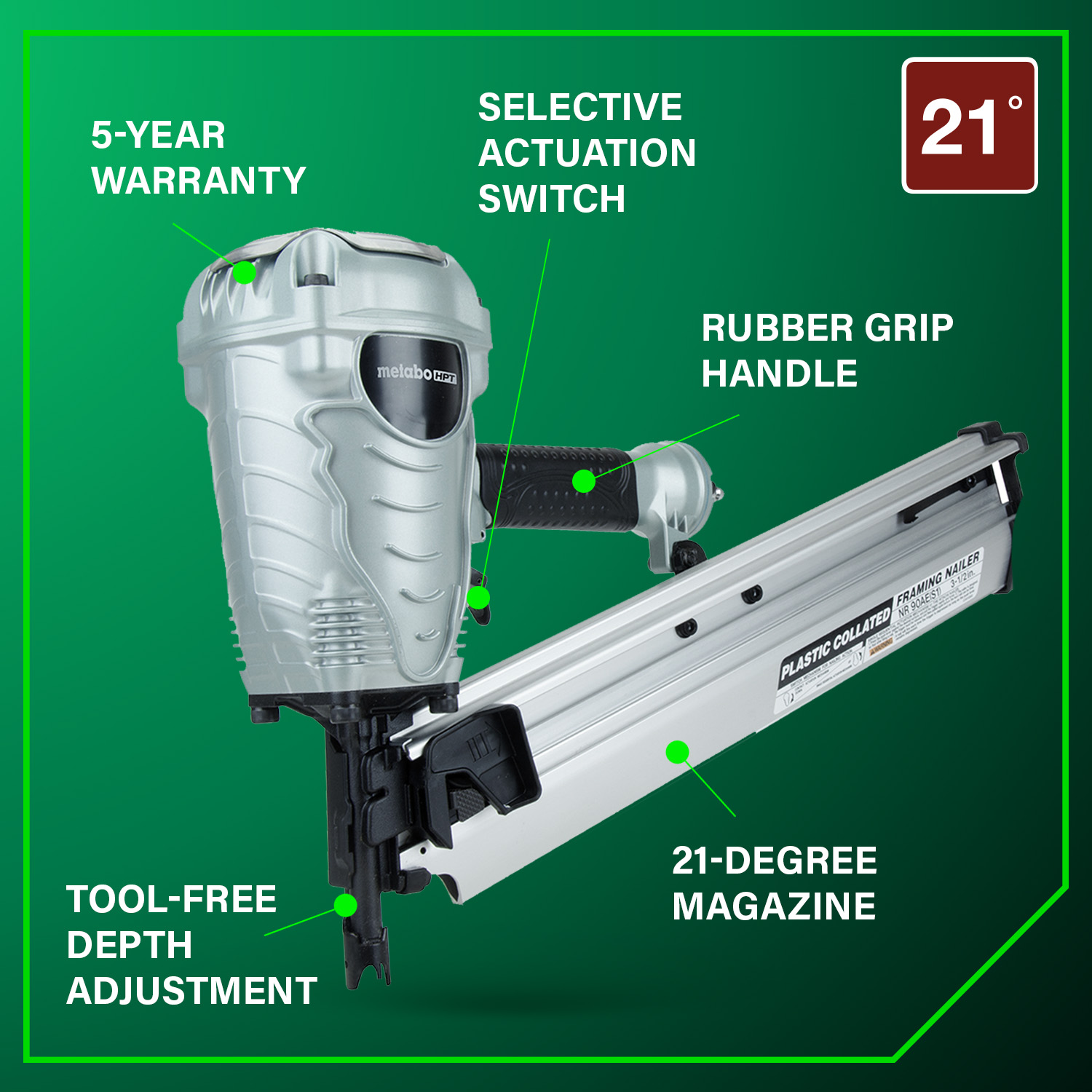 Metabo HPT NR90AES1M Cordless-Nailer - View #11