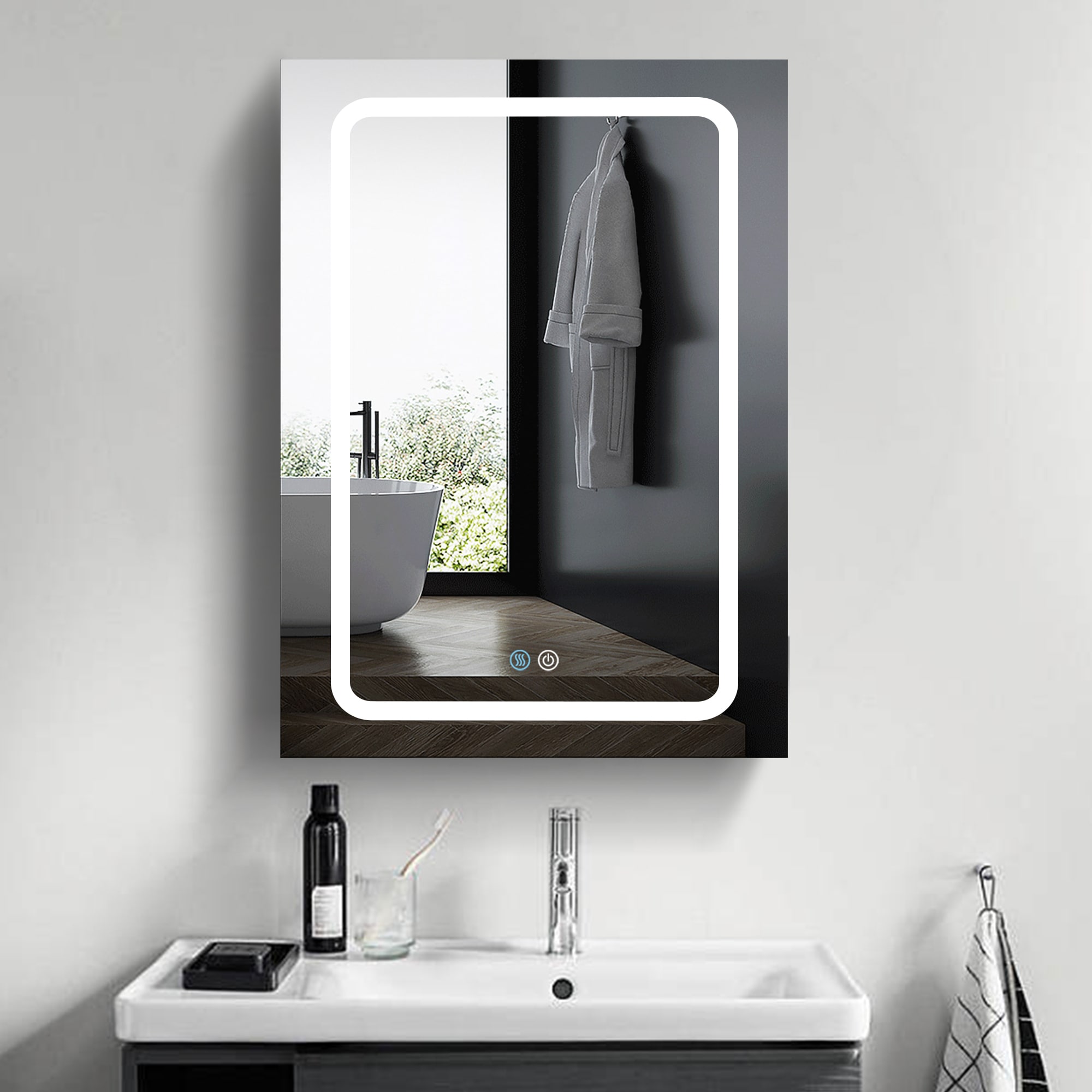 Forclover WBSGOYF21 20-Inches x 30-Inches Lighted LED Fog Free Surface Mount White Mirrored Rectangle Soft Close Medicine Cabinet