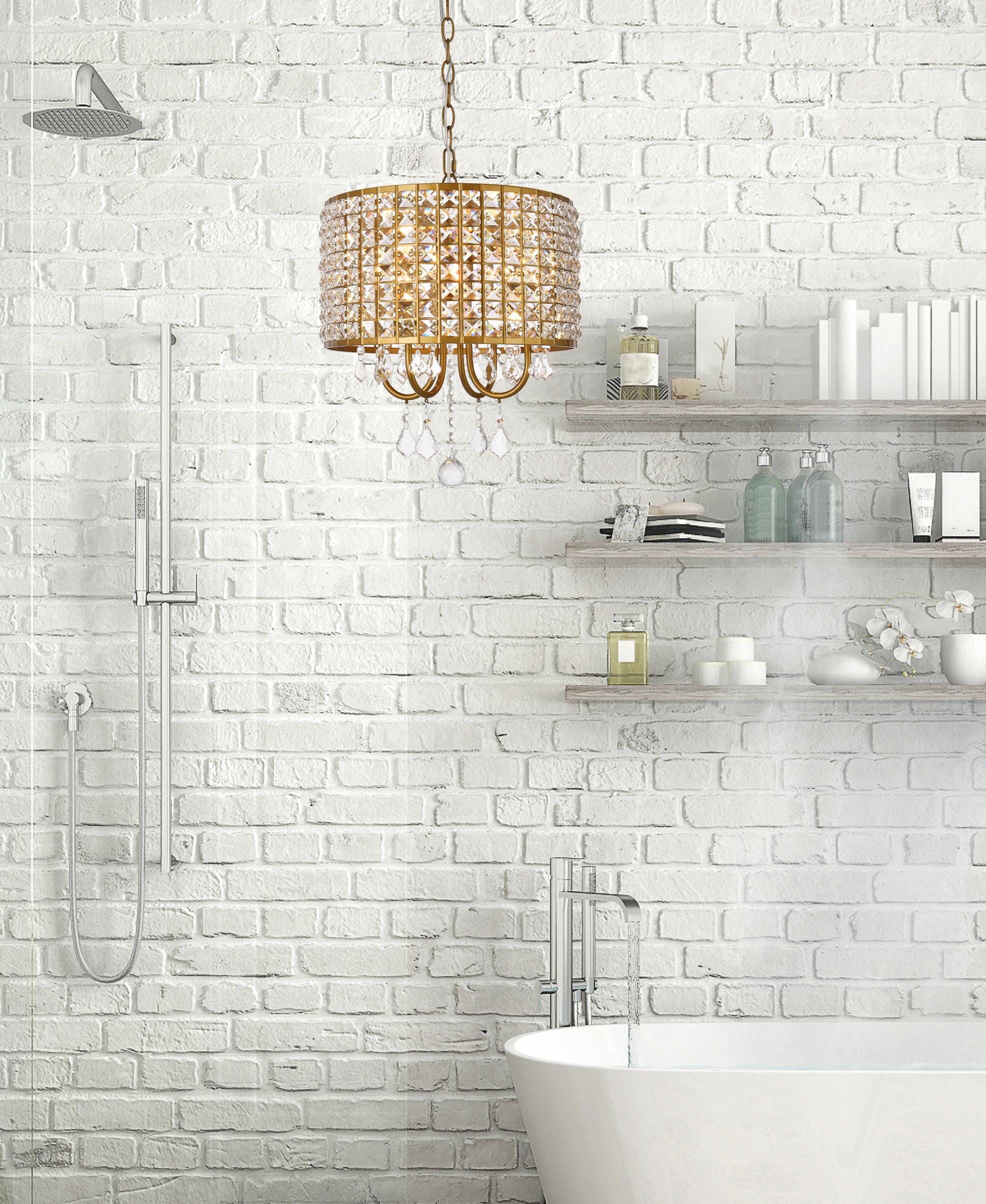 Elegant Brass and Crystal Lattice Drum Pendant Light