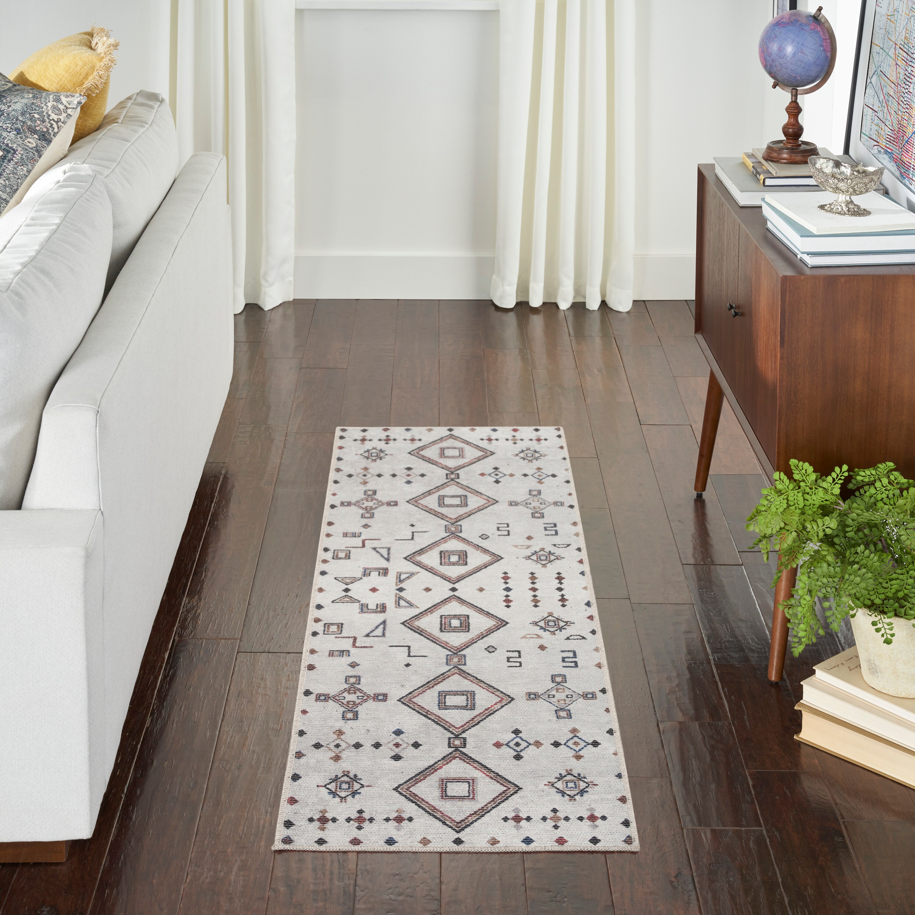 Nicole Curtis 099446164292 Machine Washable Series 1 2 x 6 (ft) Loomed Polyester Ivory/Multi Rectangular Indoor Tribal Bohemian/Eclectic Machine washable Runner rug