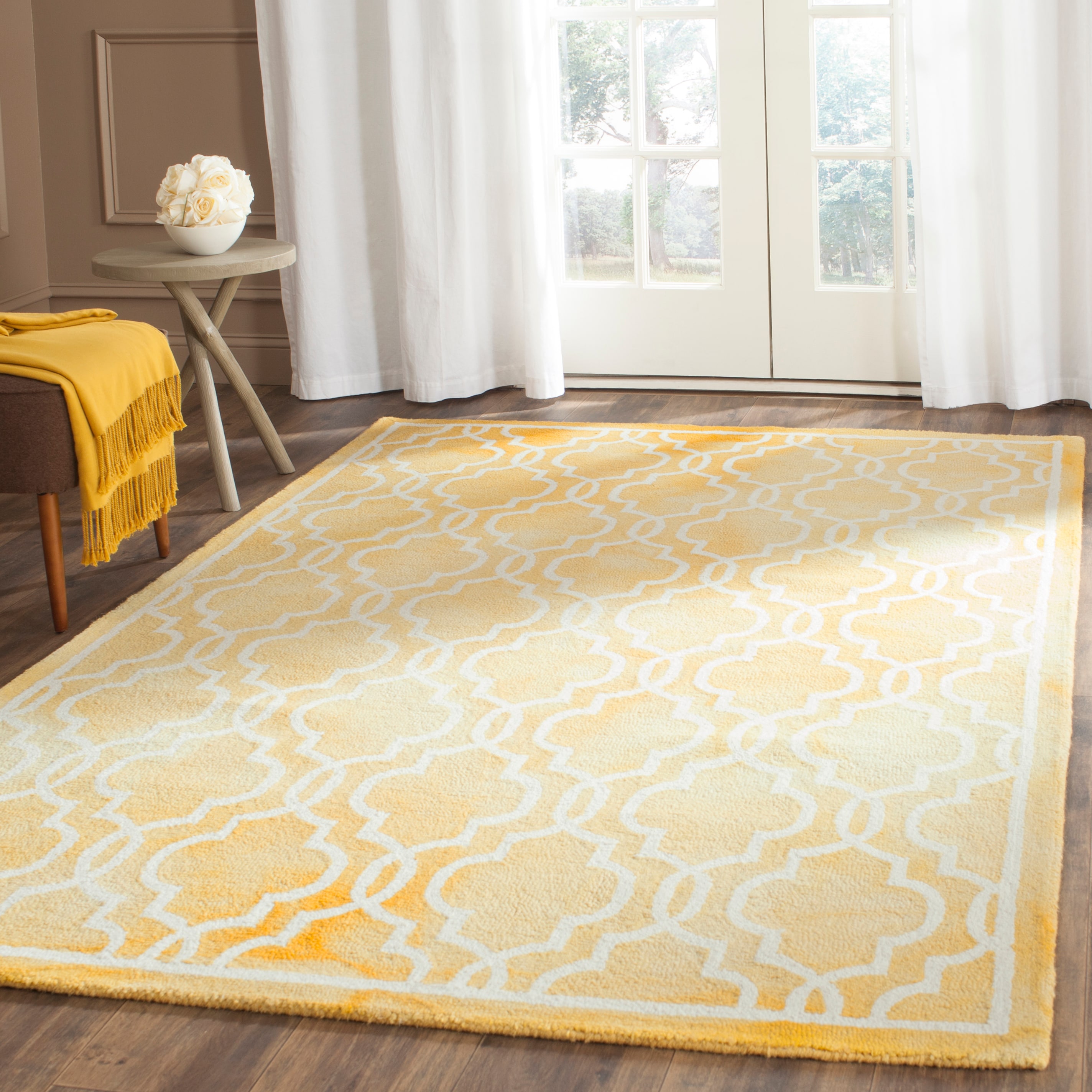 Safavieh DDY539H-3 Dip Dye Maribeth 3 x 5 (ft) Tufted Wool Gold/Ivory Rectangular Indoor Trellis Bohemian/Eclectic Throw rug