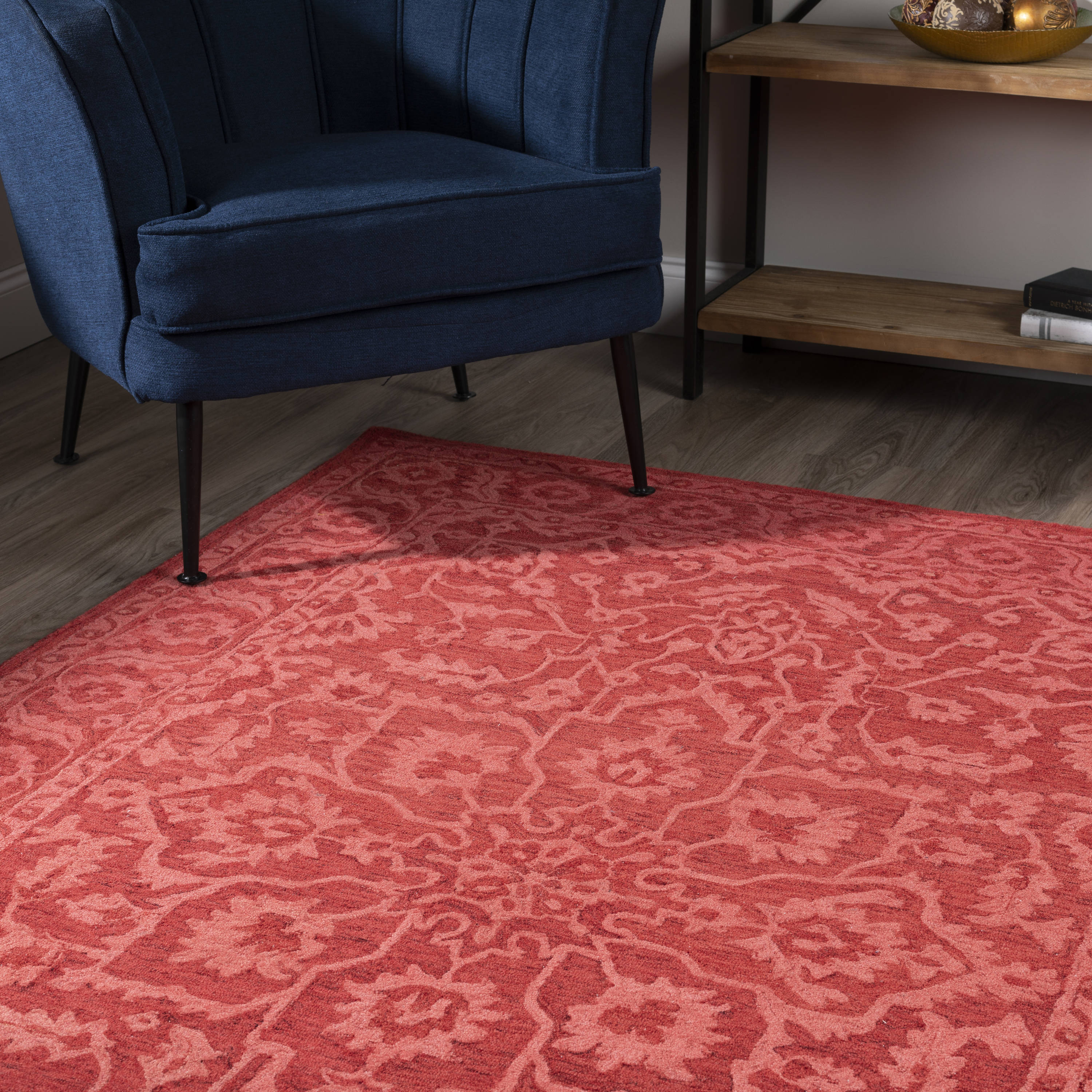 Harlow Vintage Ruby Red Hand-Tufted Wool Area Rug 5'x7'