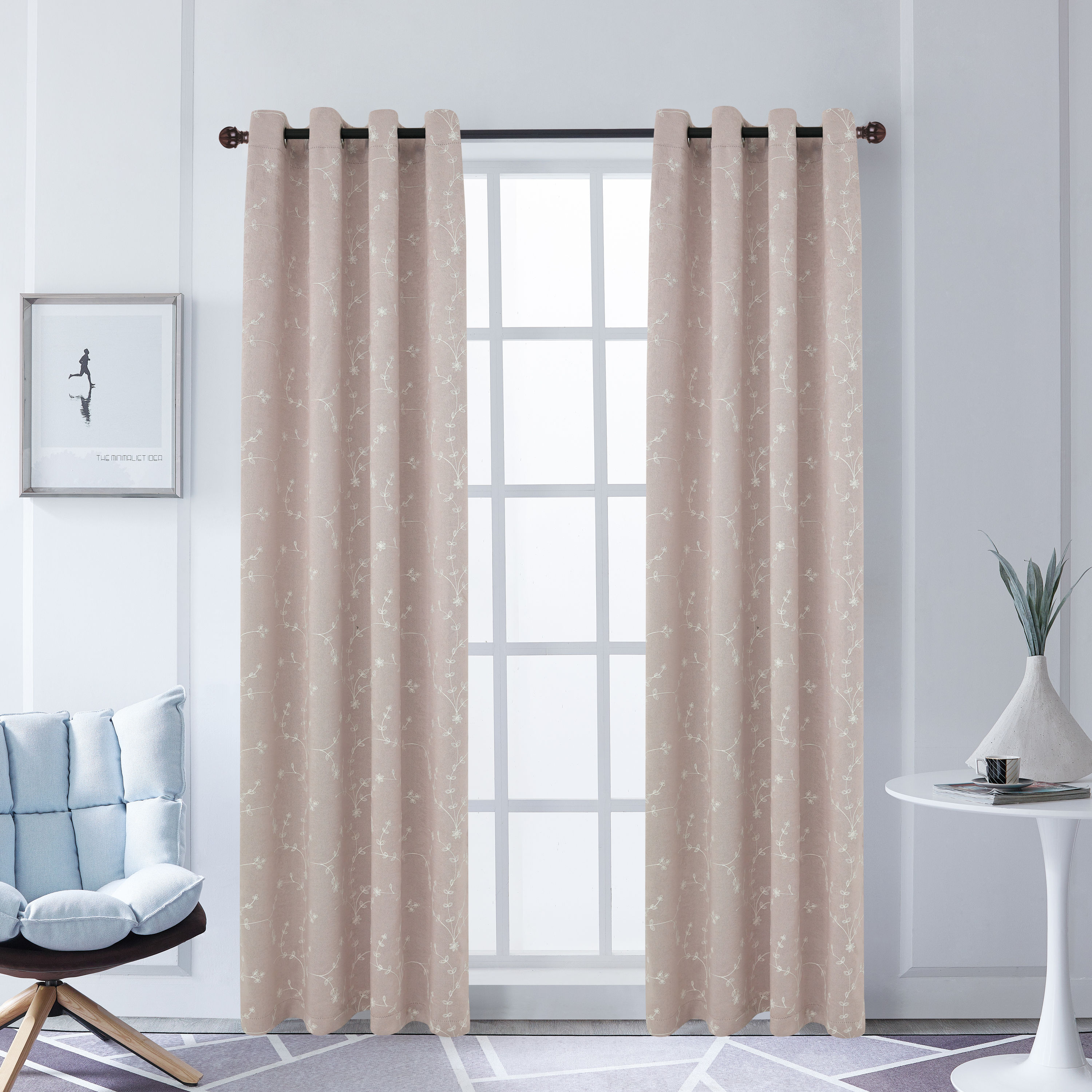  JOY03-95-BH 95-Inches Blush Floral Room darkening Grommet Single curtain panel