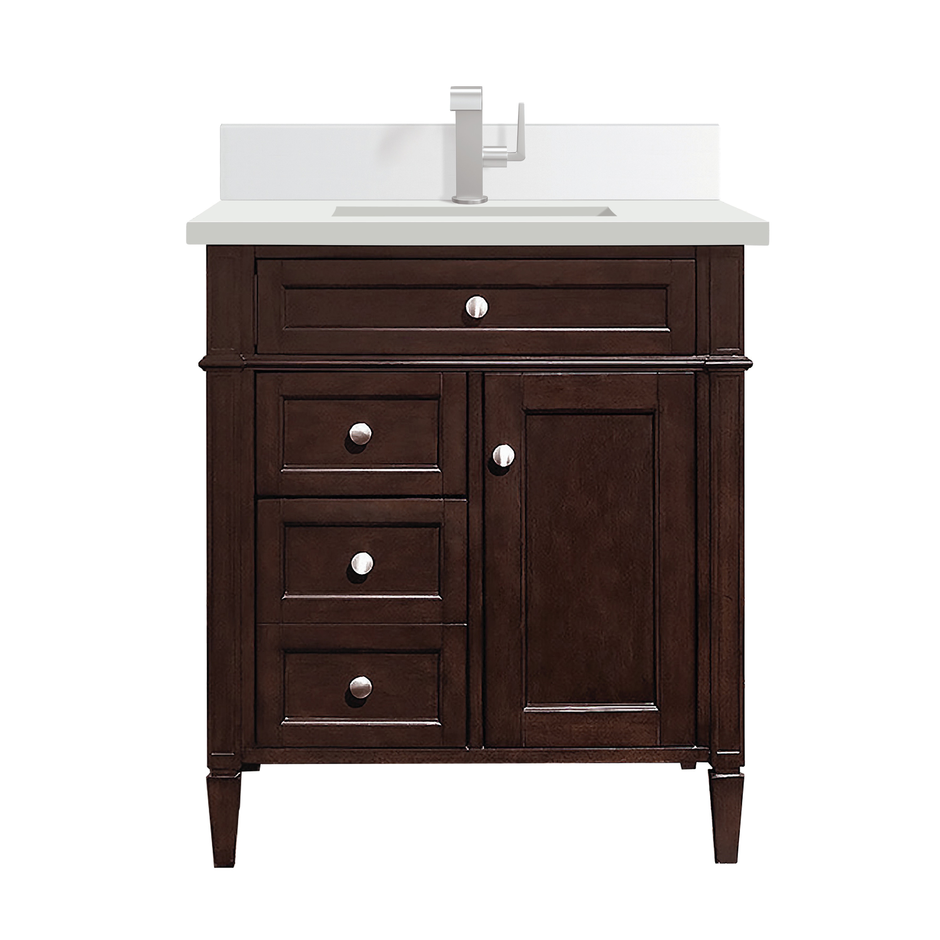 James Martin Vanities 650-V30-BNM-1WZ Brittany 30-in Burnished Mahogany Undermount Single Sink Bathroom Vanity with White Zeus Quartz Top