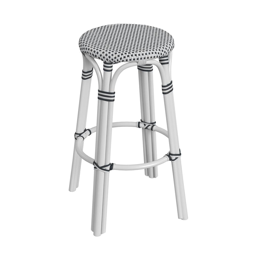 Butler Specialty Tobias Round Rattan 30 Bar Stool White and Black Dot
