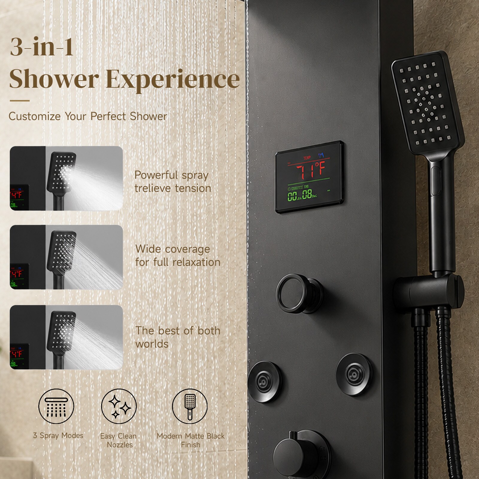 BWE YTP20-BLACK Showerhead-Bar-Panels - View #2