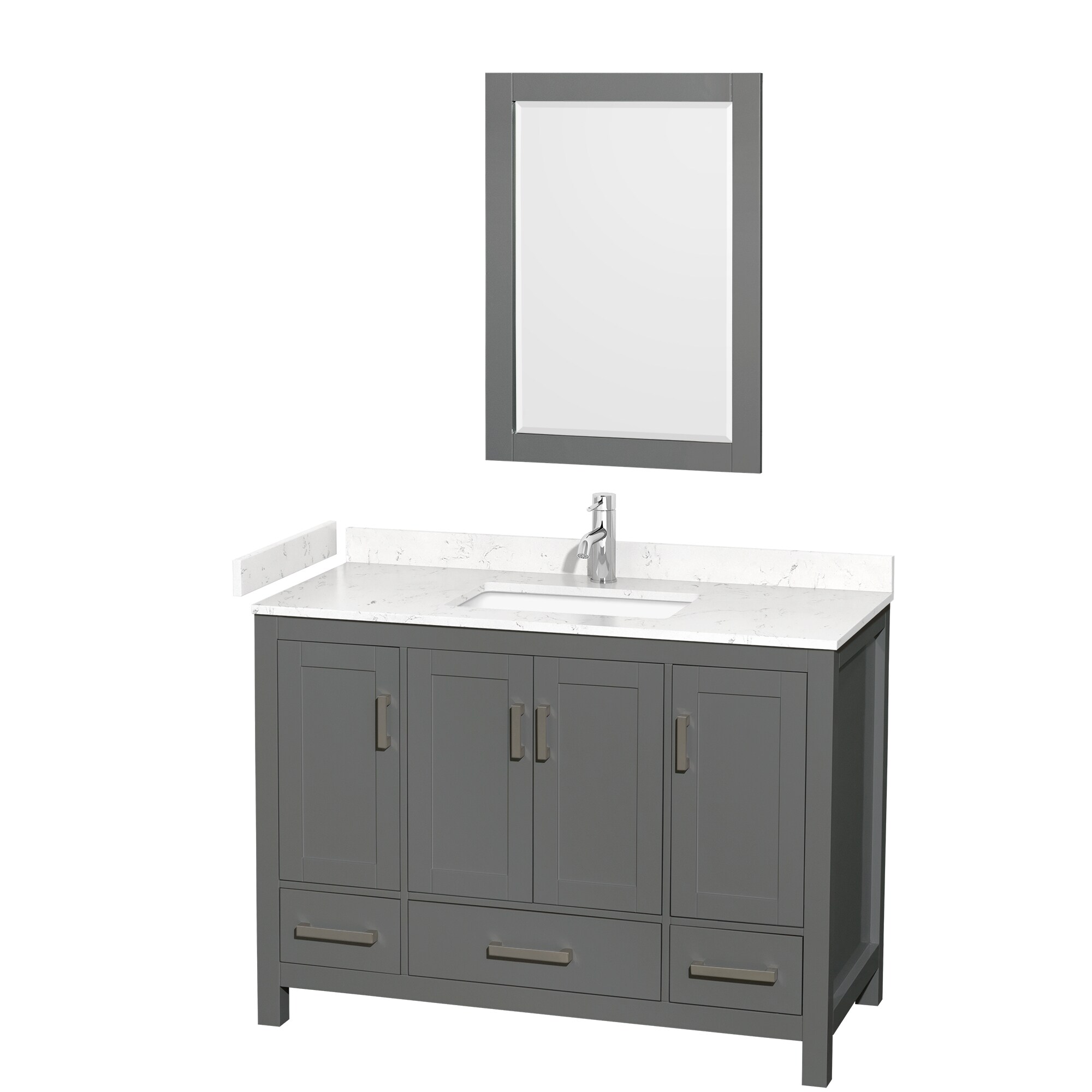 Wyndham Collection WCS141448SKGC2UNSM24 Sheffield 48-in Dark Gray with Brushed Chrome Trim Undermount Single sink Bathroom Vanity with Carrara Cultured Marble Cultured marble Top (Mirror Included)