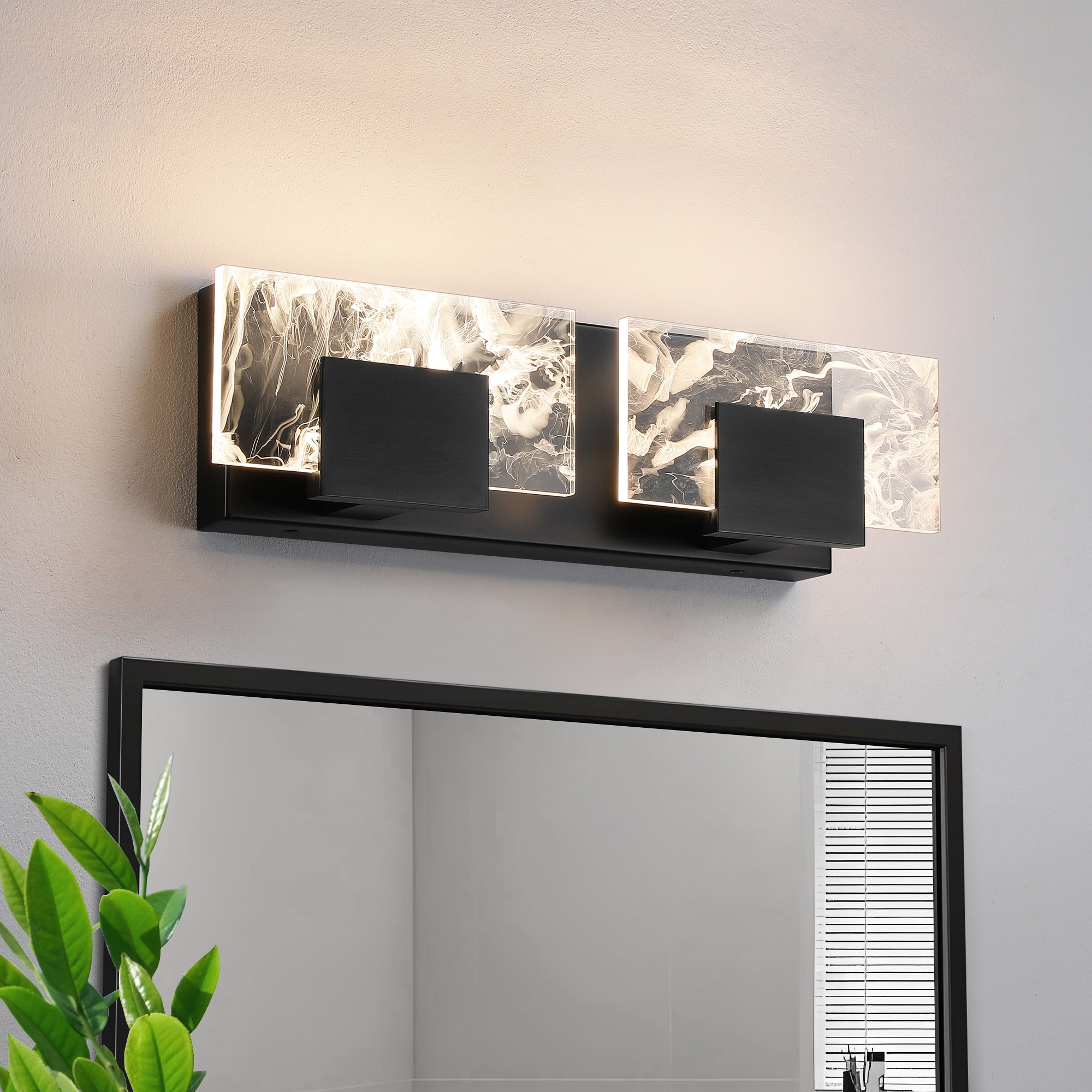 KAISITE 8099WL-02BK-US 16-in 2-Light Bathroom Modern Light Fixture Matte Black LED Vanity Light Bar 10W Wall Sconce with 3000K Warm Light