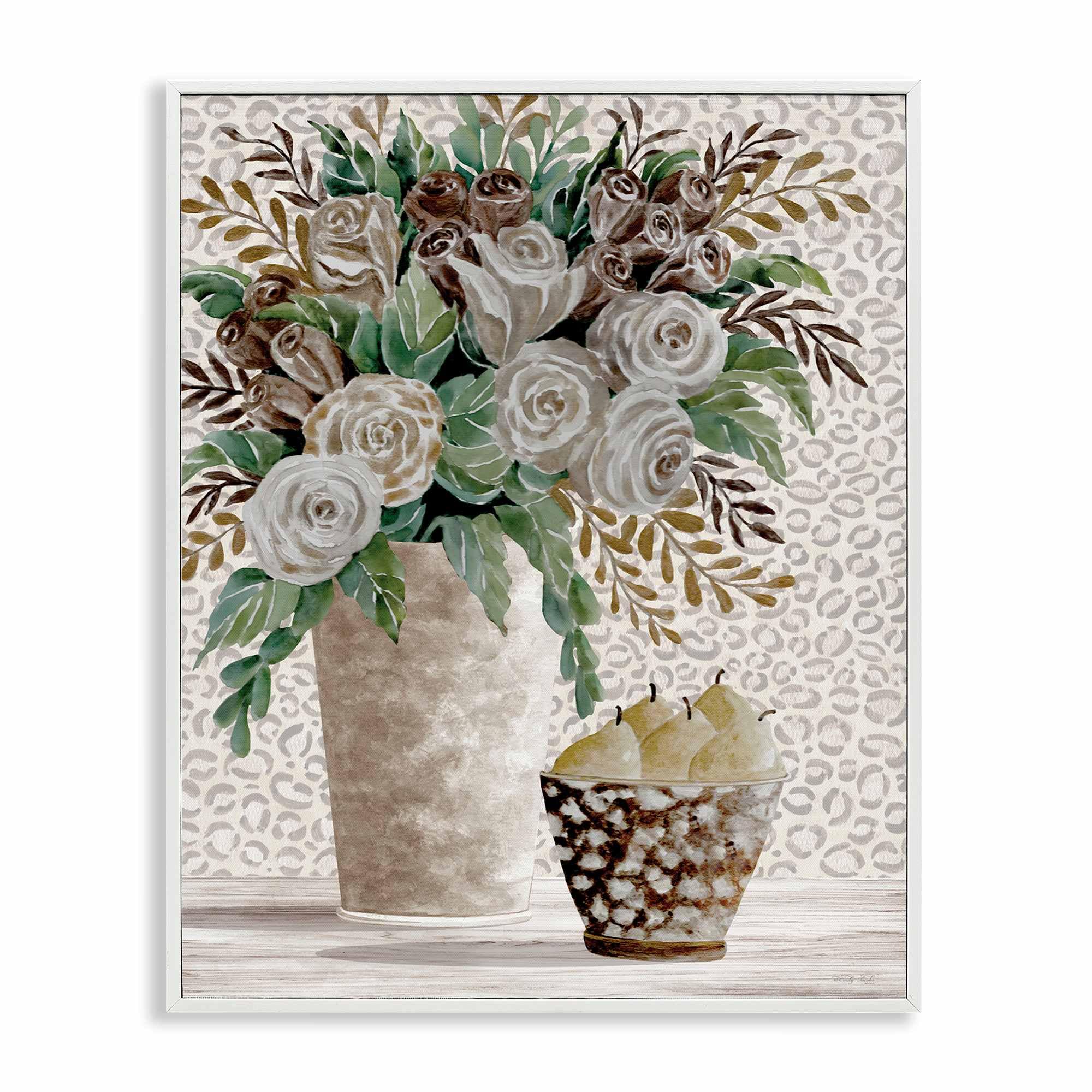 Stupell Industries BS-702-WFR-16X20 Bouquet on Leopard Pattern White Framed Giclee Art By Cindy Jacobs 16 x 20