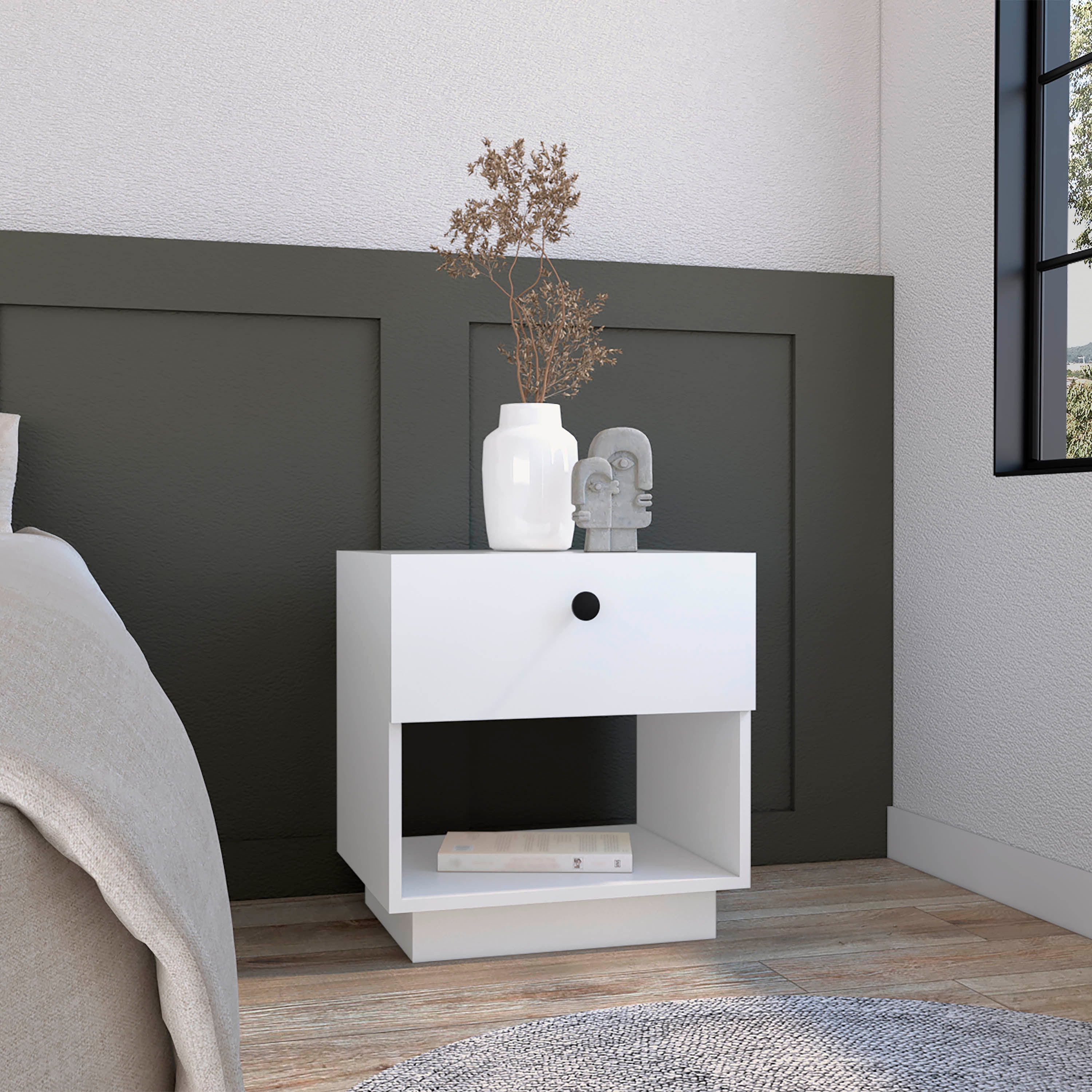 Tatayosi RY-97133073 Single Drawer Nightstand 19inches H with Open Storage Shelf White