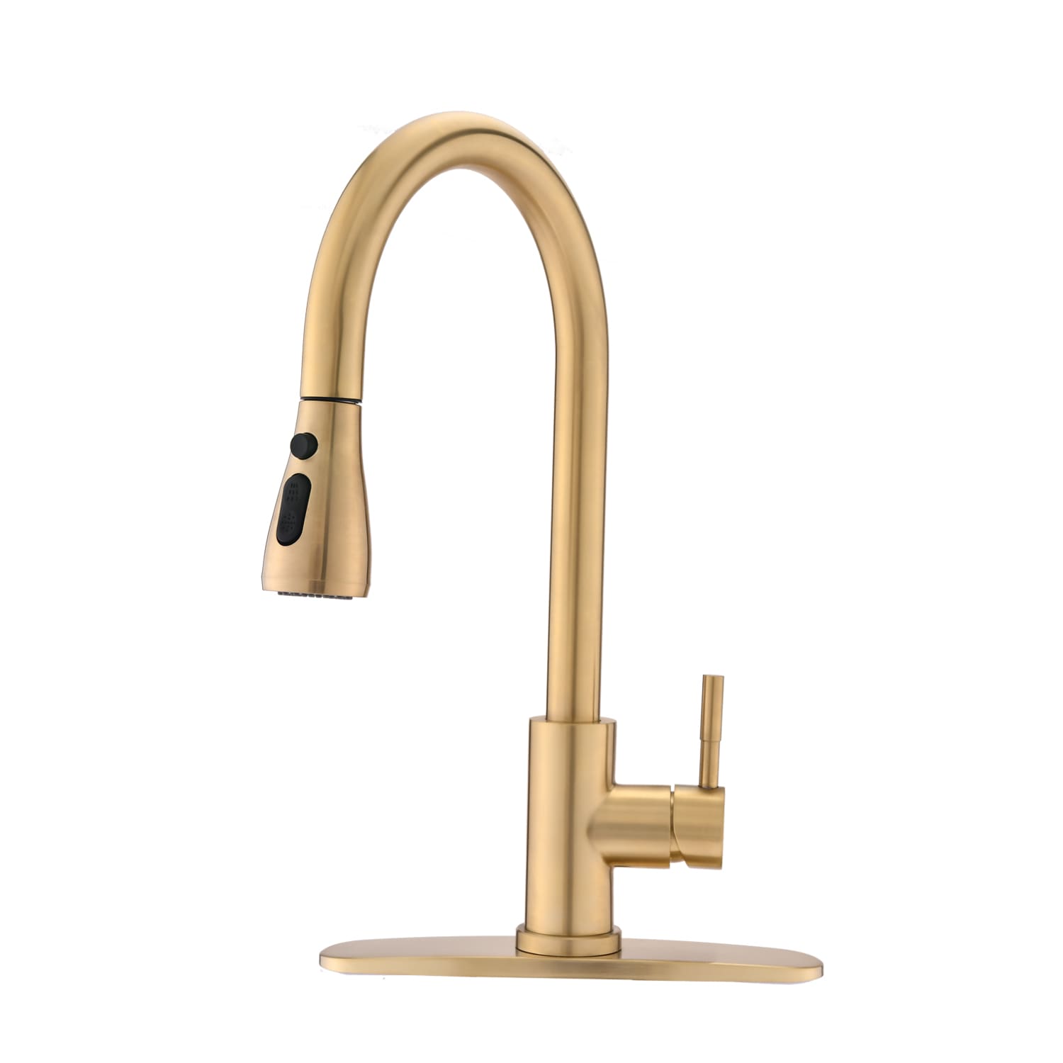 RITSU  Pull Down Kitchen Faucet with Sprayer Stainless Steel Brushed Gold and Pull Down sprayer and 360 degree swivel spout and aerated stream mode and pause function and stainless steel construction and leak resistant design