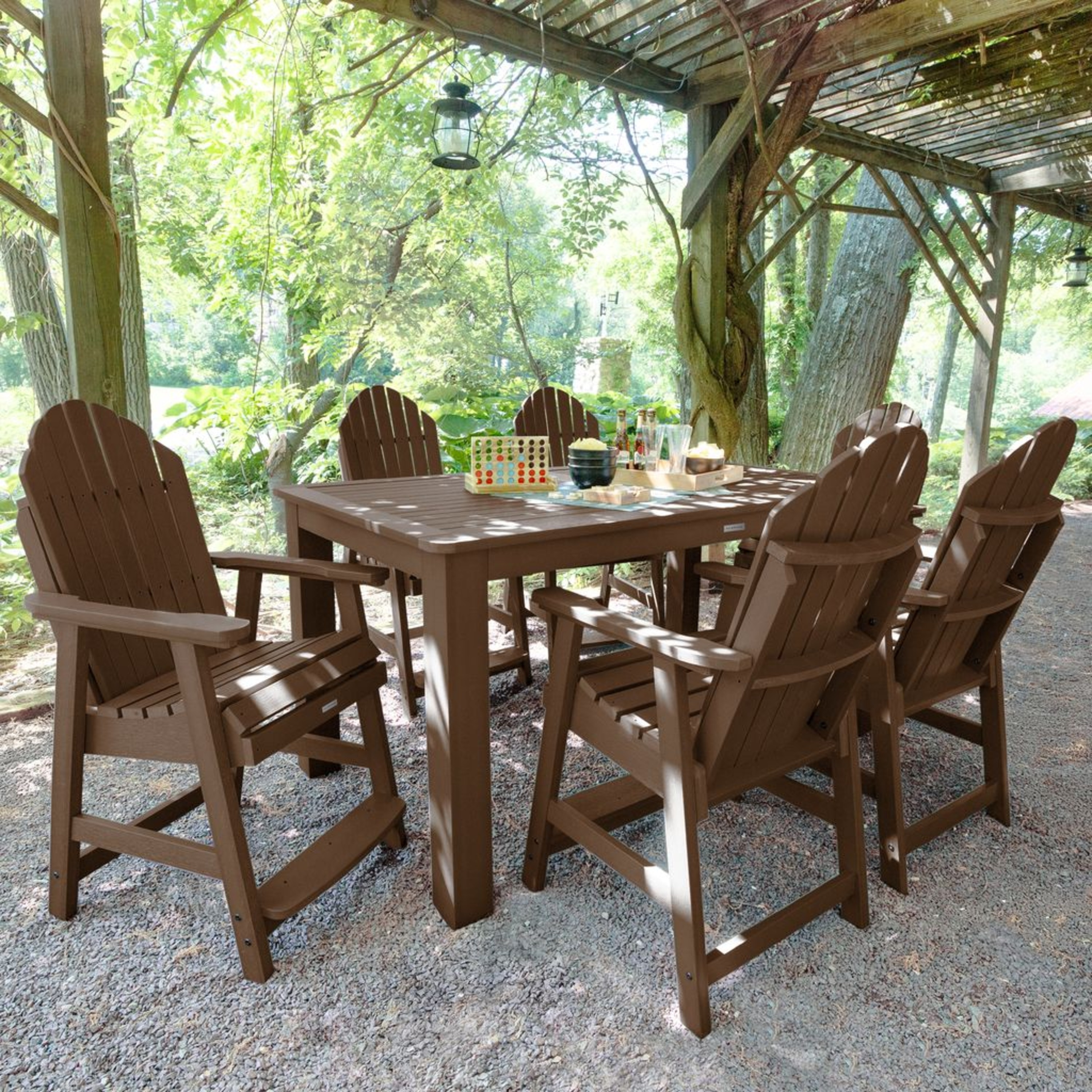 highwood AD-ST7HM2CO4BA-ACE Hamilton 7 -Piece Weathered Acorn Counter height Plastic Rectangle Table with 6 Stationary Chairs